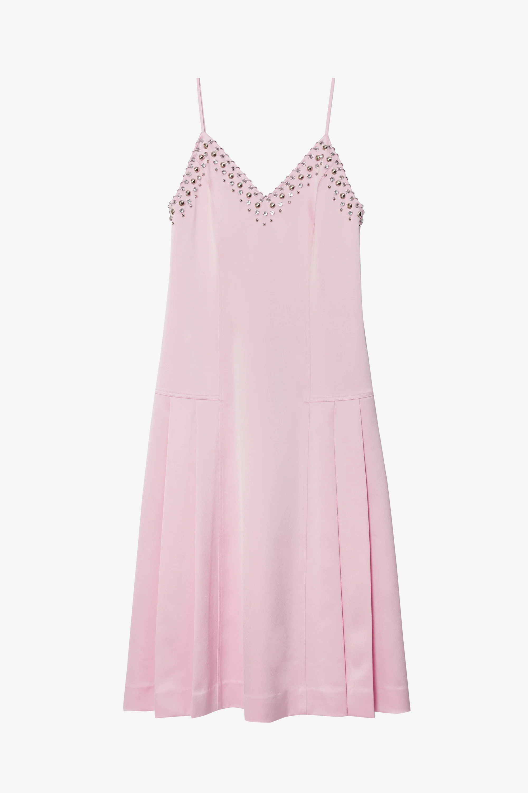 Studded Satin Pleated Cami Midi Dress - Image 14