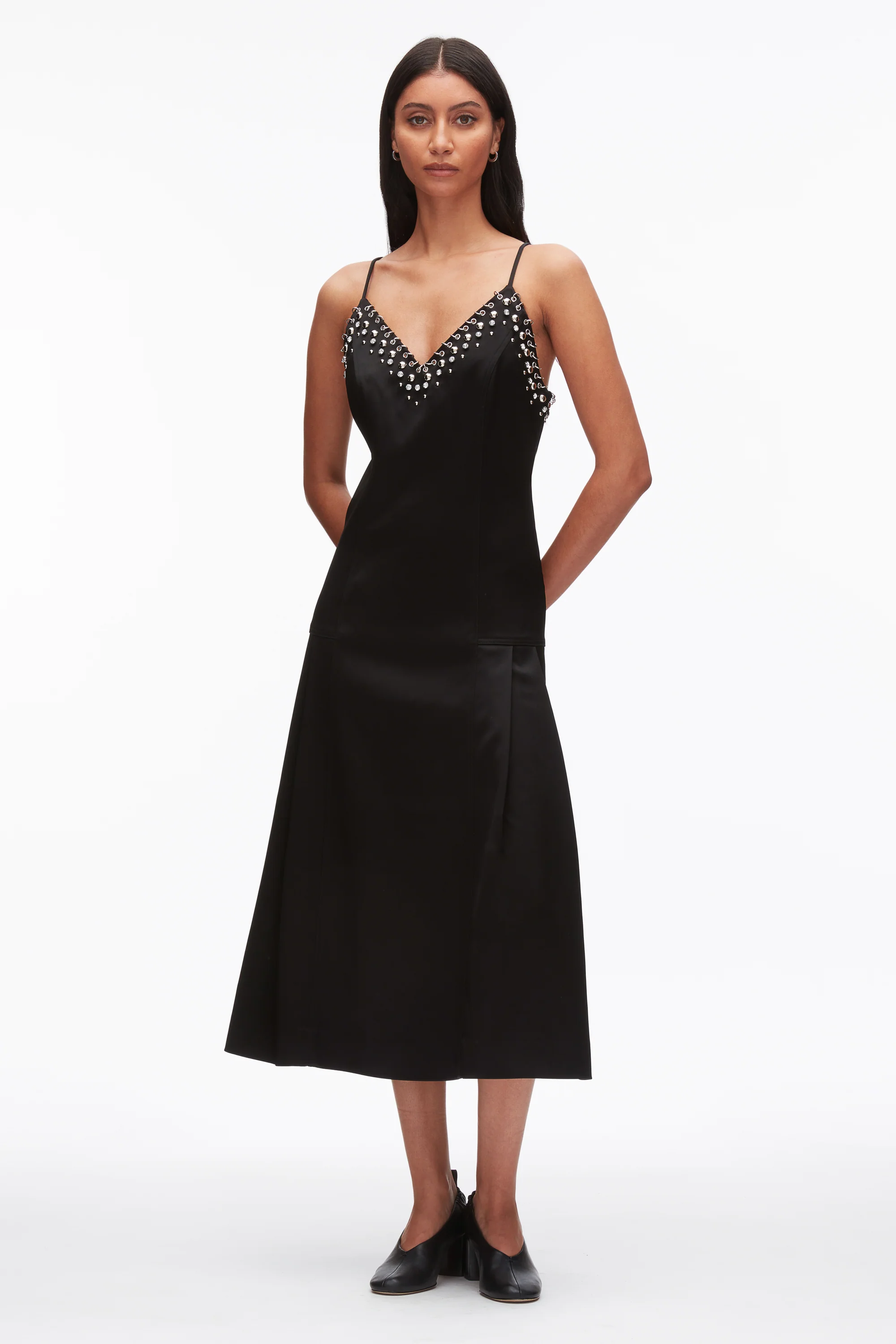 Studded Satin Pleated Cami Midi Dress - Image 2