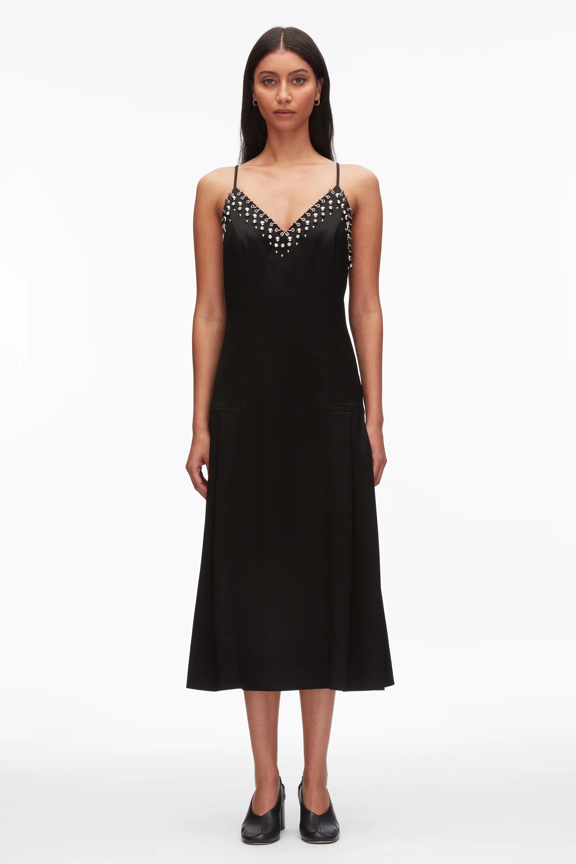 Studded Satin Pleated Cami Midi Dress - Image 3