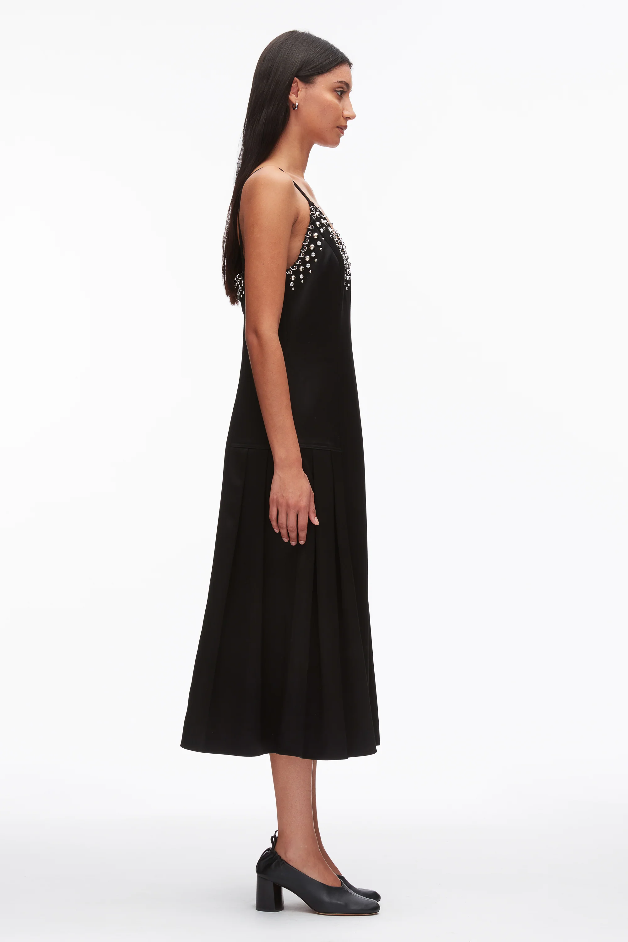 Studded Satin Pleated Cami Midi Dress - Image 4