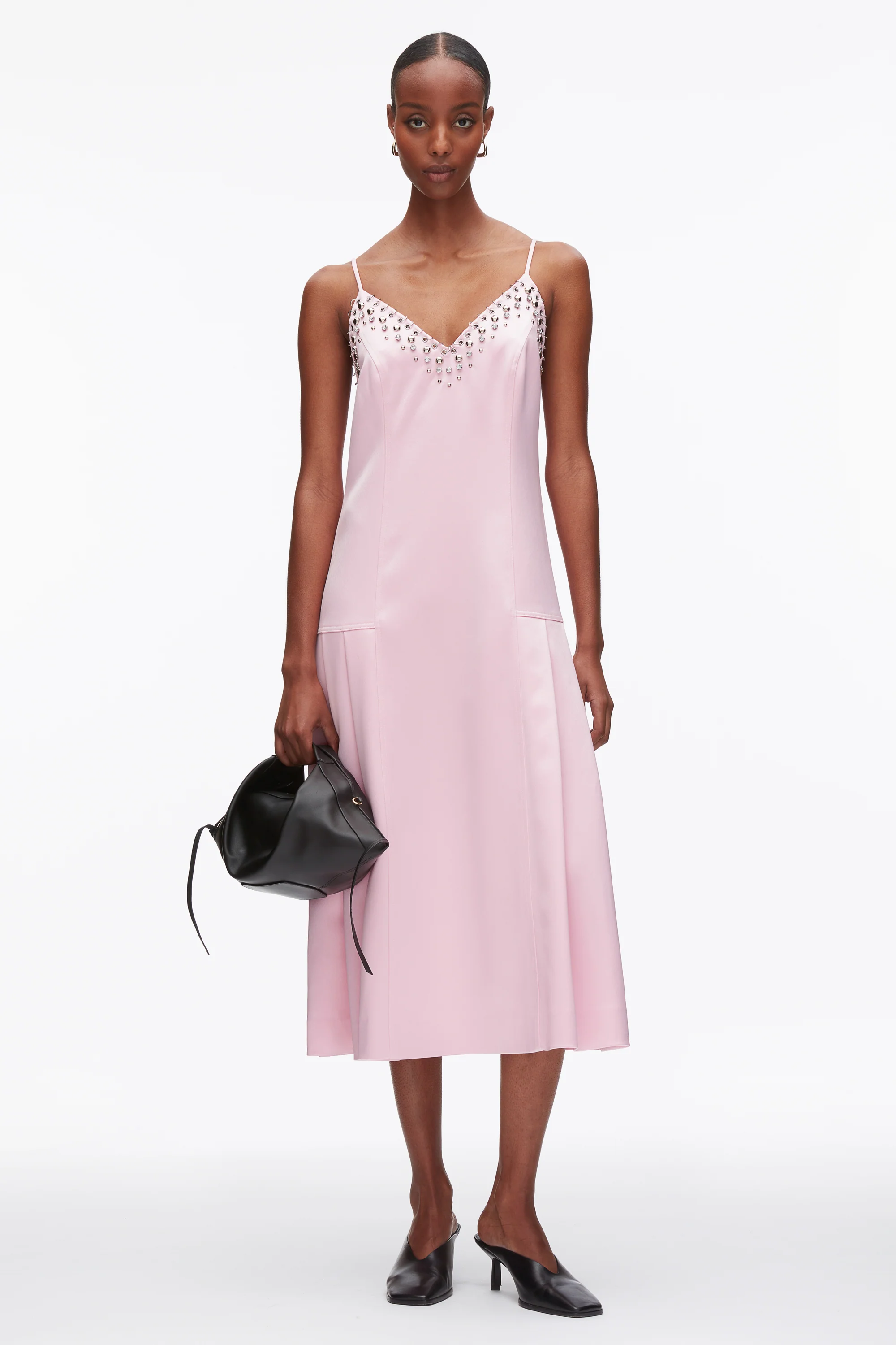 Studded Satin Pleated Cami Midi Dress - Image 9