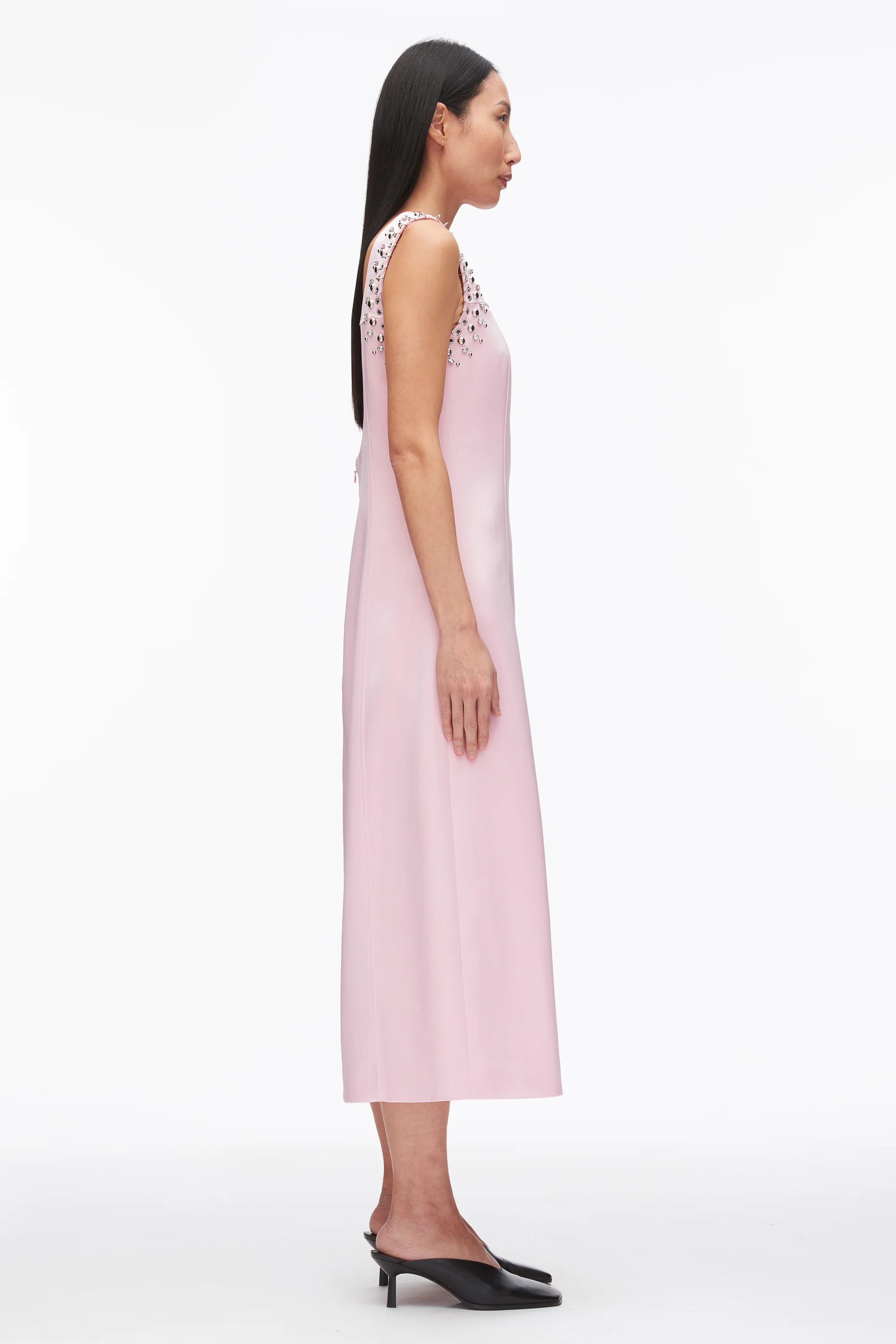 Studded Satin Sleeveless Midi Dress - Image 3