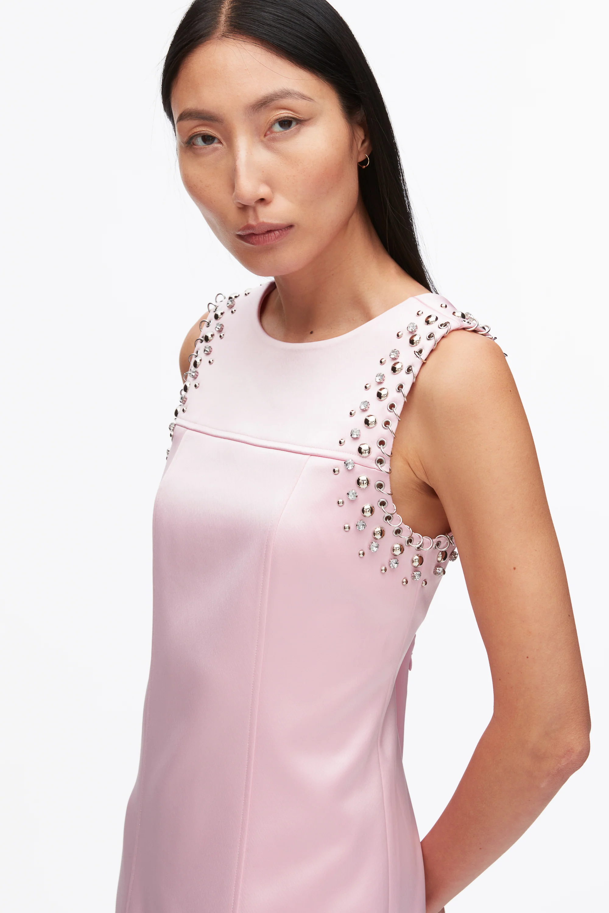 Studded Satin Sleeveless Midi Dress - Image 5