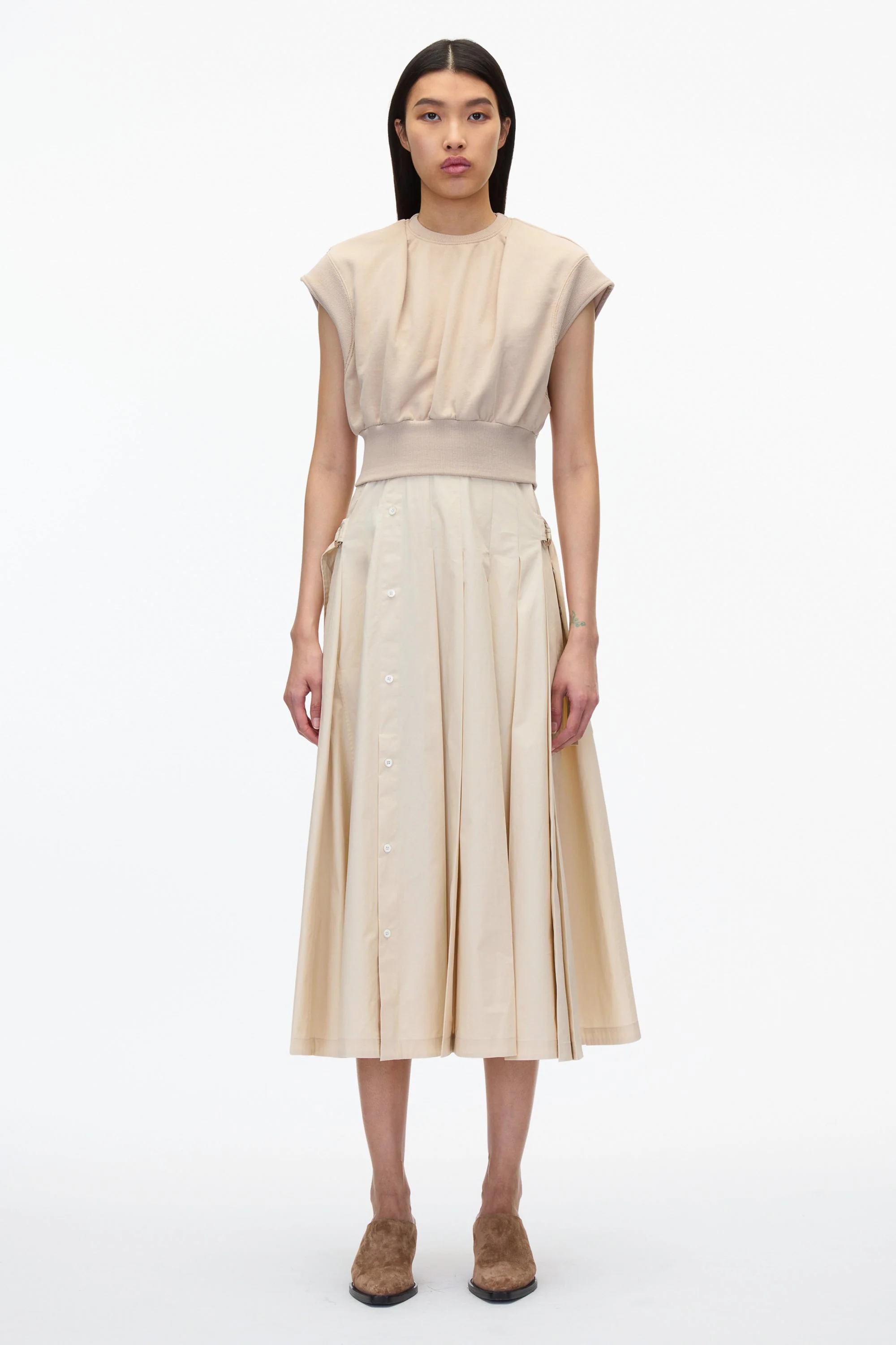 Sweatshirt Combo Dress with Pleated Skirt - Image 13