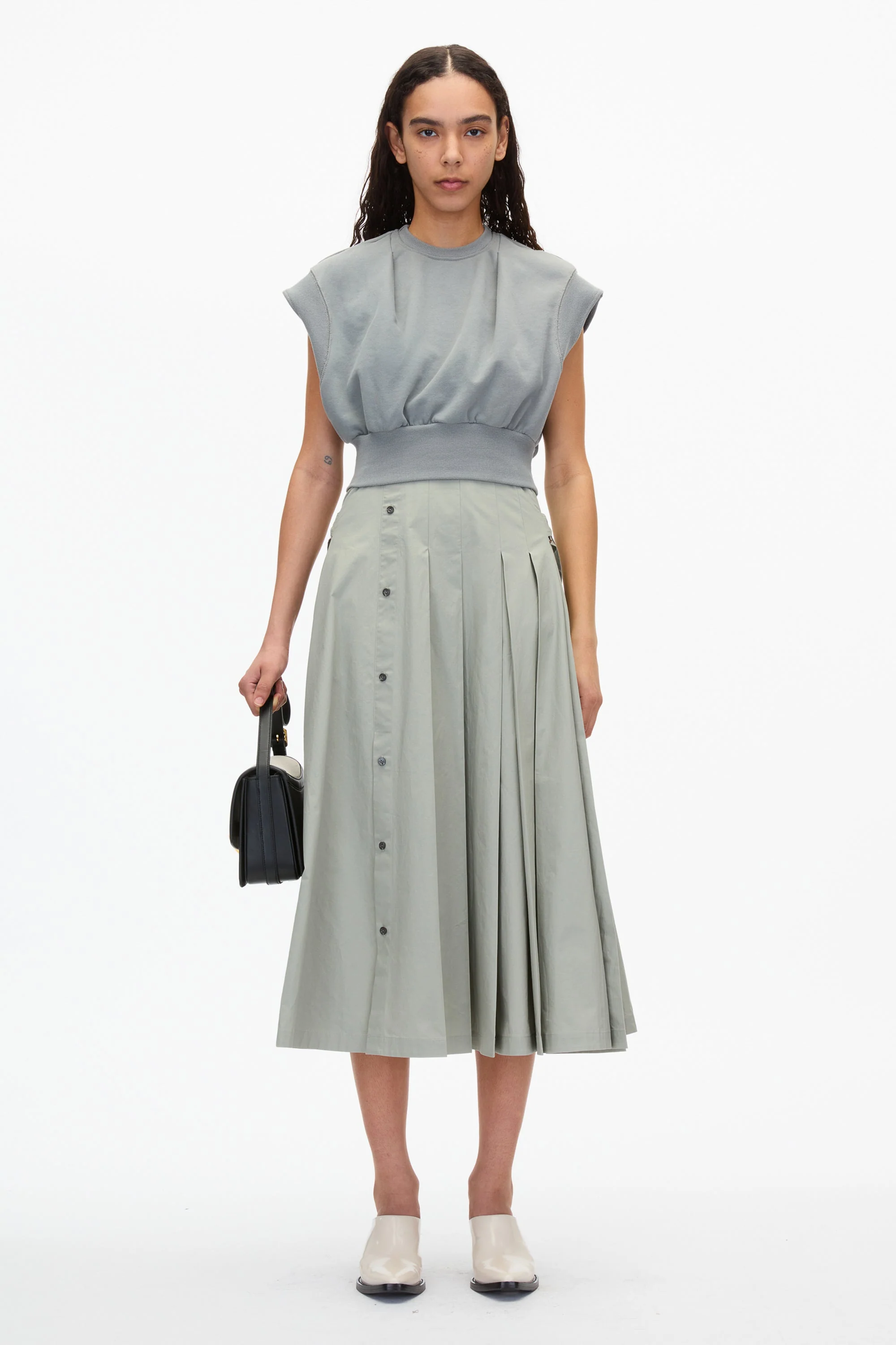 Sweatshirt Combo Dress with Pleated Skirt - Image 6