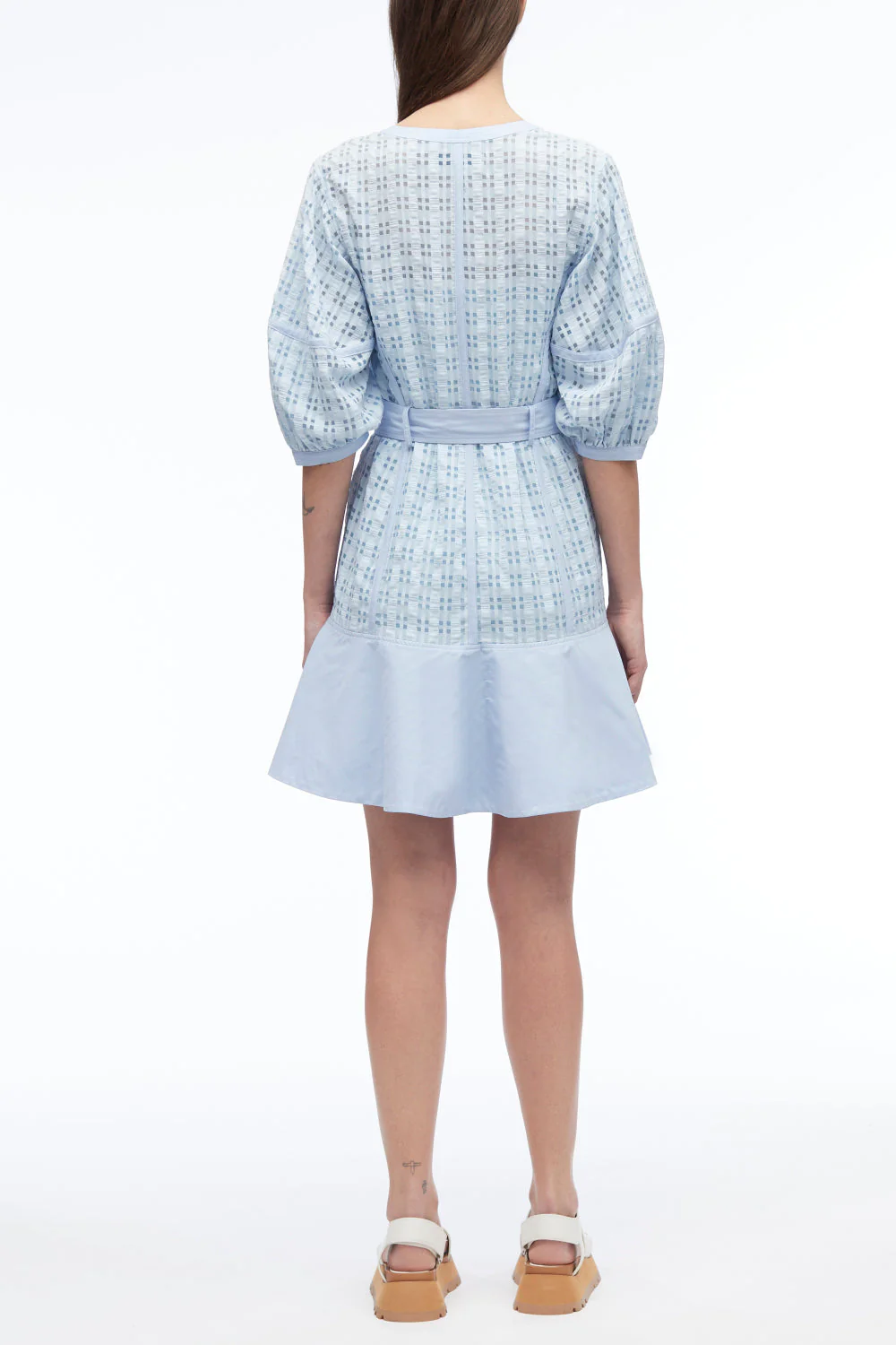 Taffeta Check Puff Sleeve Dress - Image 4