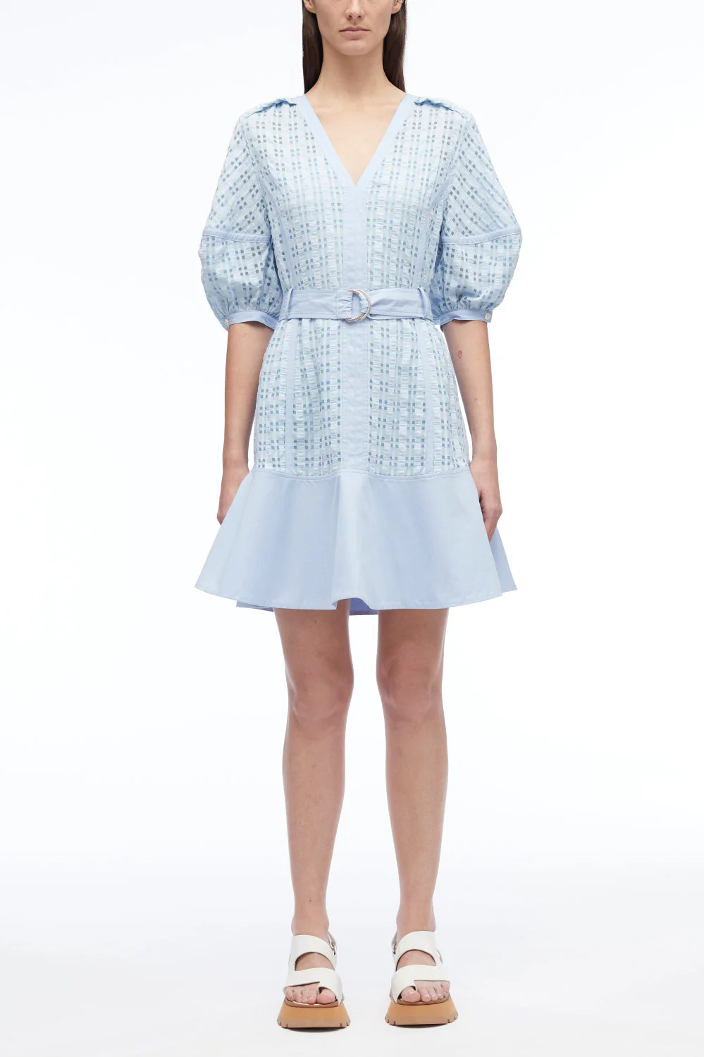 Taffeta Check Puff Sleeve Midi Dress - Image 5