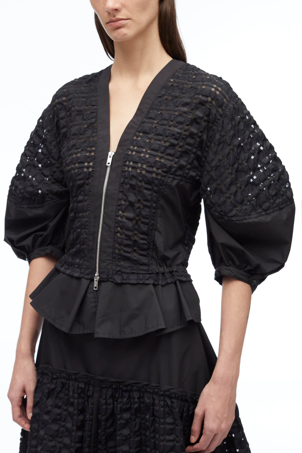 Taffeta Check Puff Sleeve Zip Top - Image 3