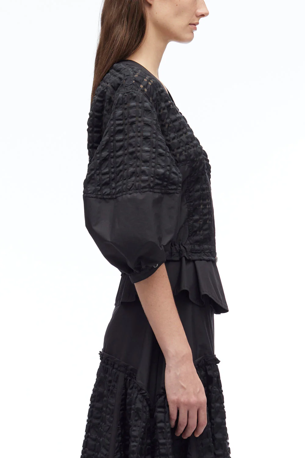 Taffeta Check Puff Sleeve Zip Top - Image 4