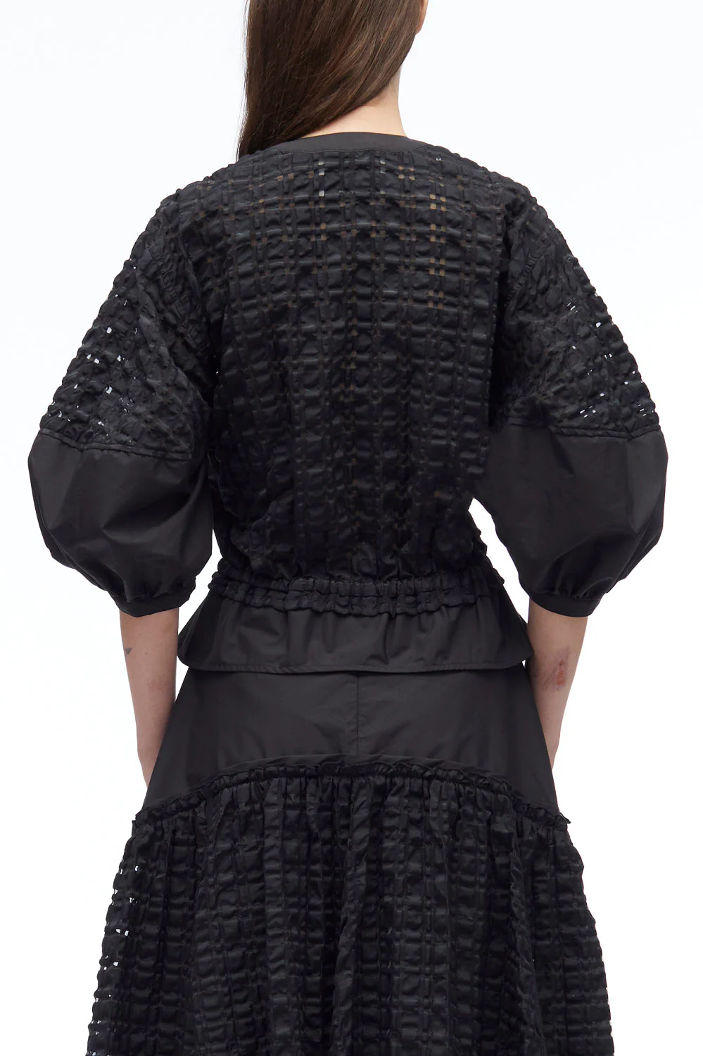 Taffeta Check Puff Sleeve Zip Top - Image 5