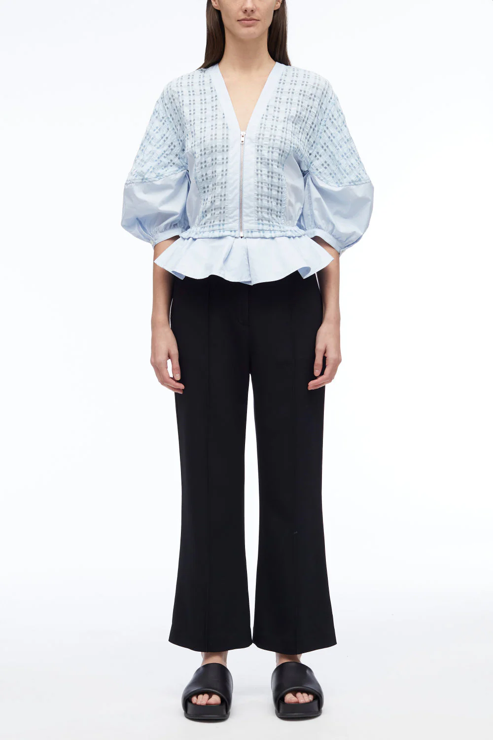 Taffeta Check Puff Sleeve Zip Top - Image 6