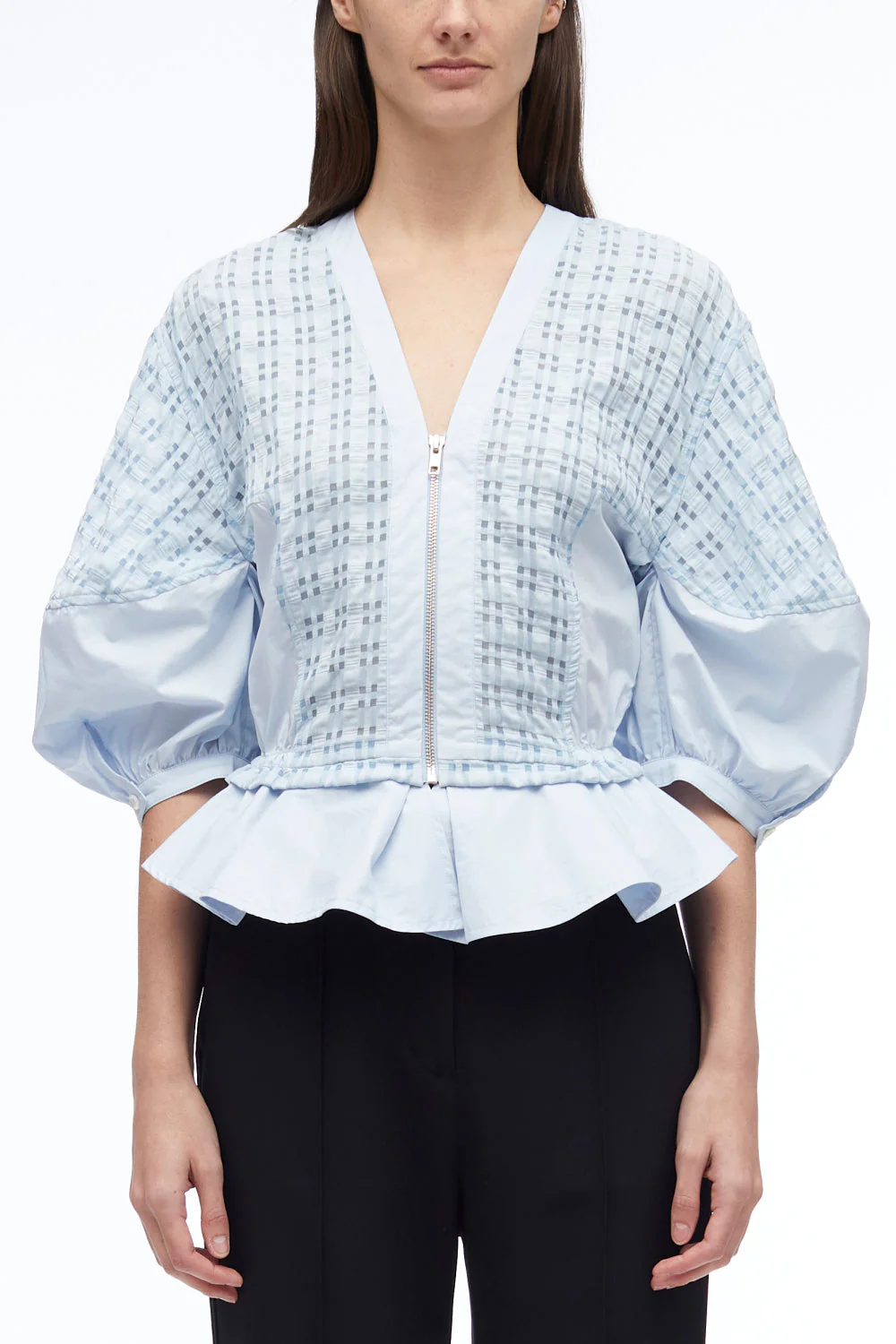 Taffeta Check Puff Sleeve Zip Top - Image 7