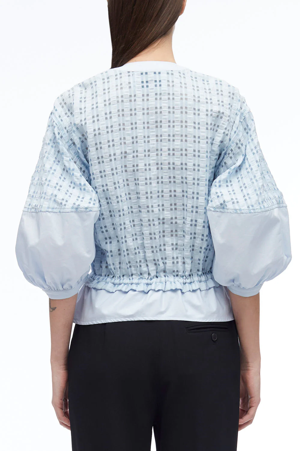 Taffeta Check Puff Sleeve Zip Top - Image 9