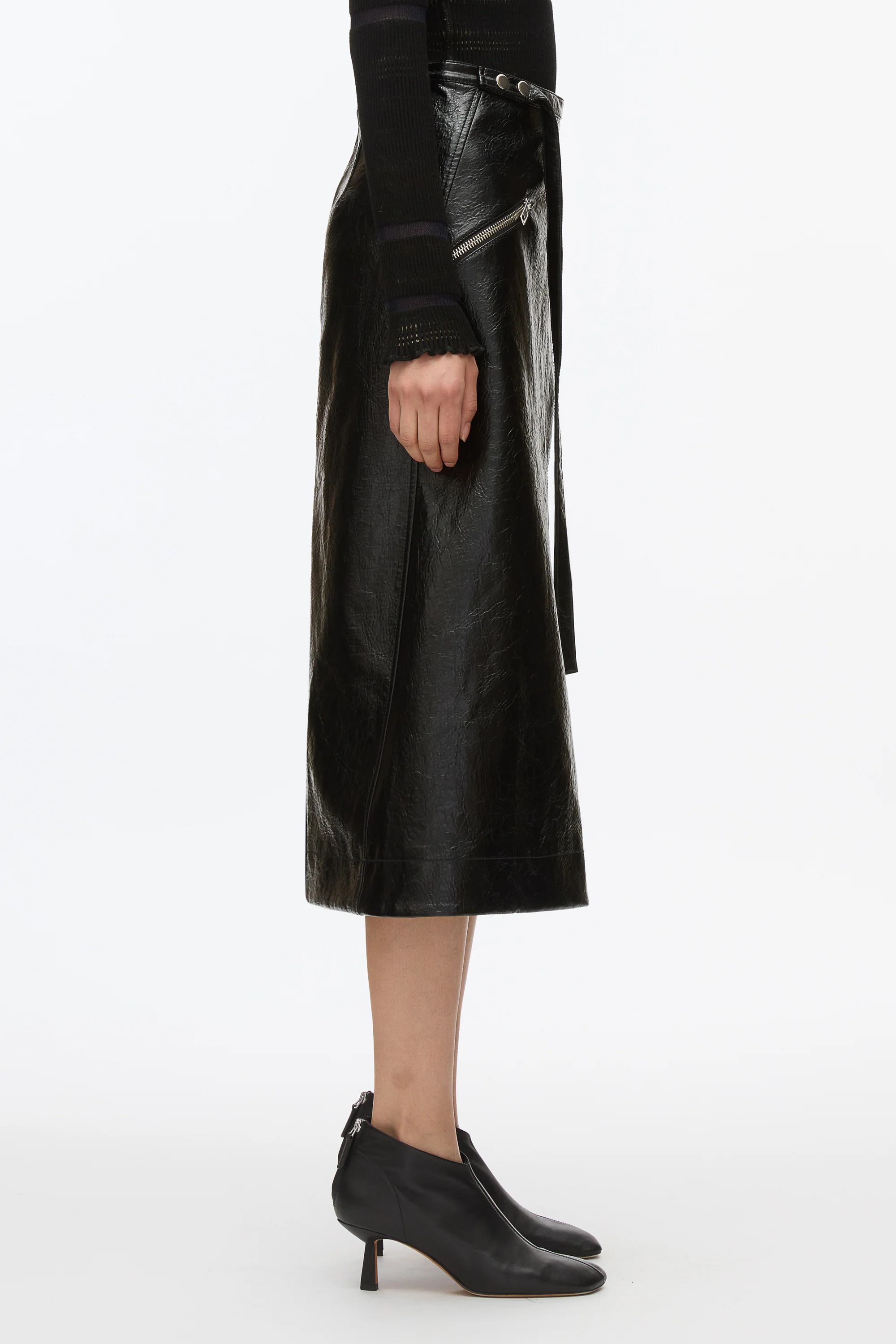 Faux Leather Moto Wrap Skirt - Image 3