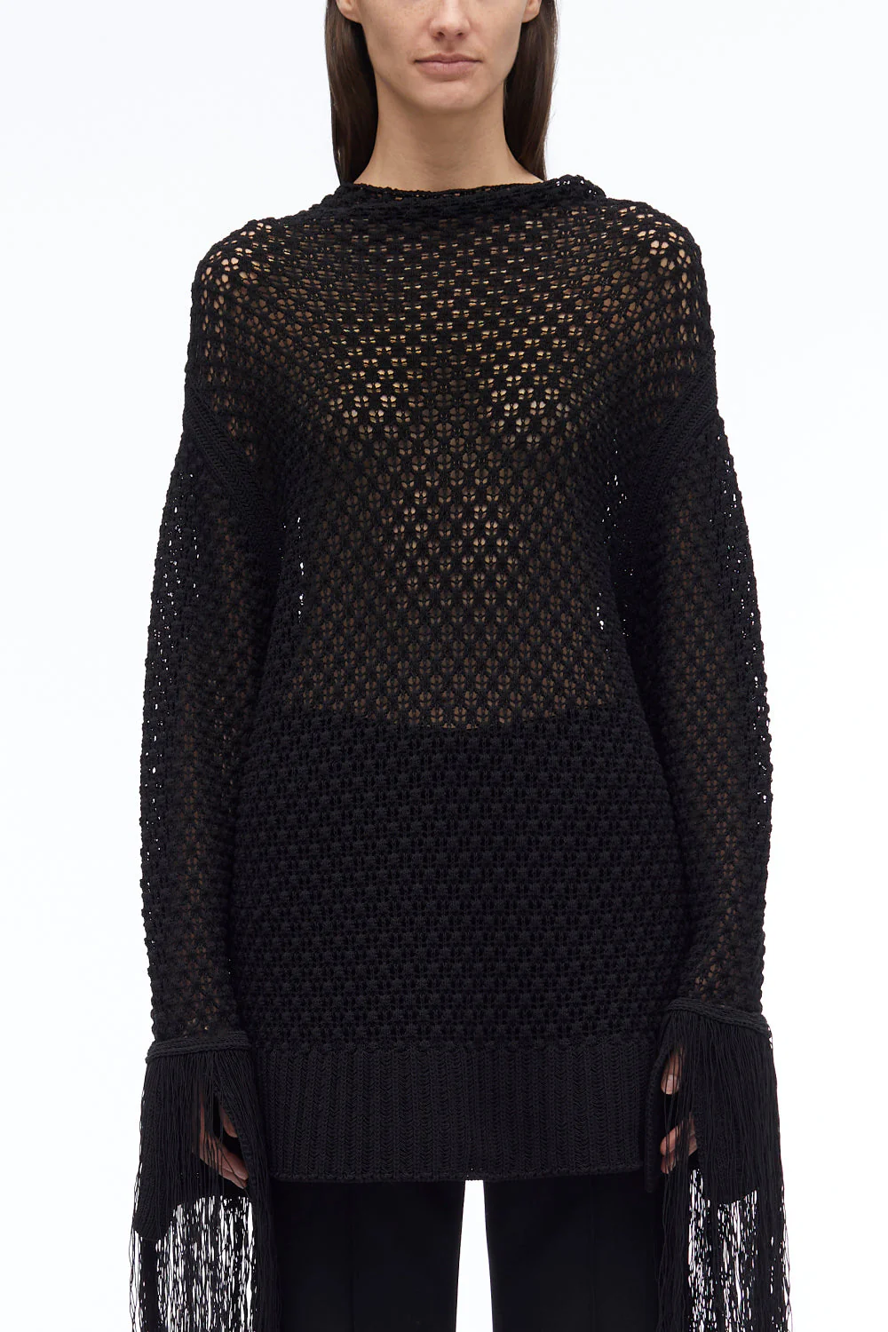 Textured Fringe Oversized Pullover - Image 3