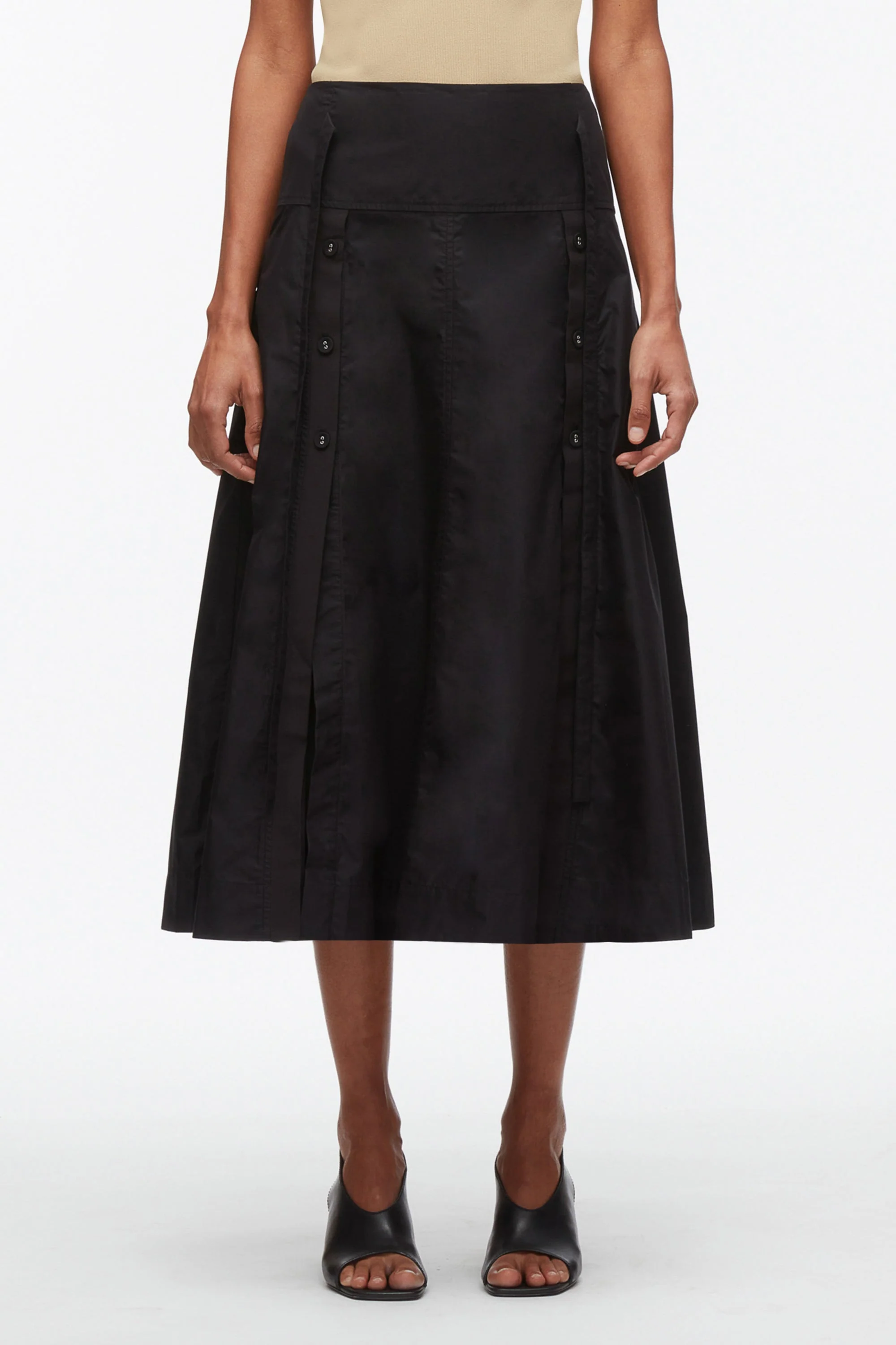 Button Front Tie Waist Midi Skirt - Image 2