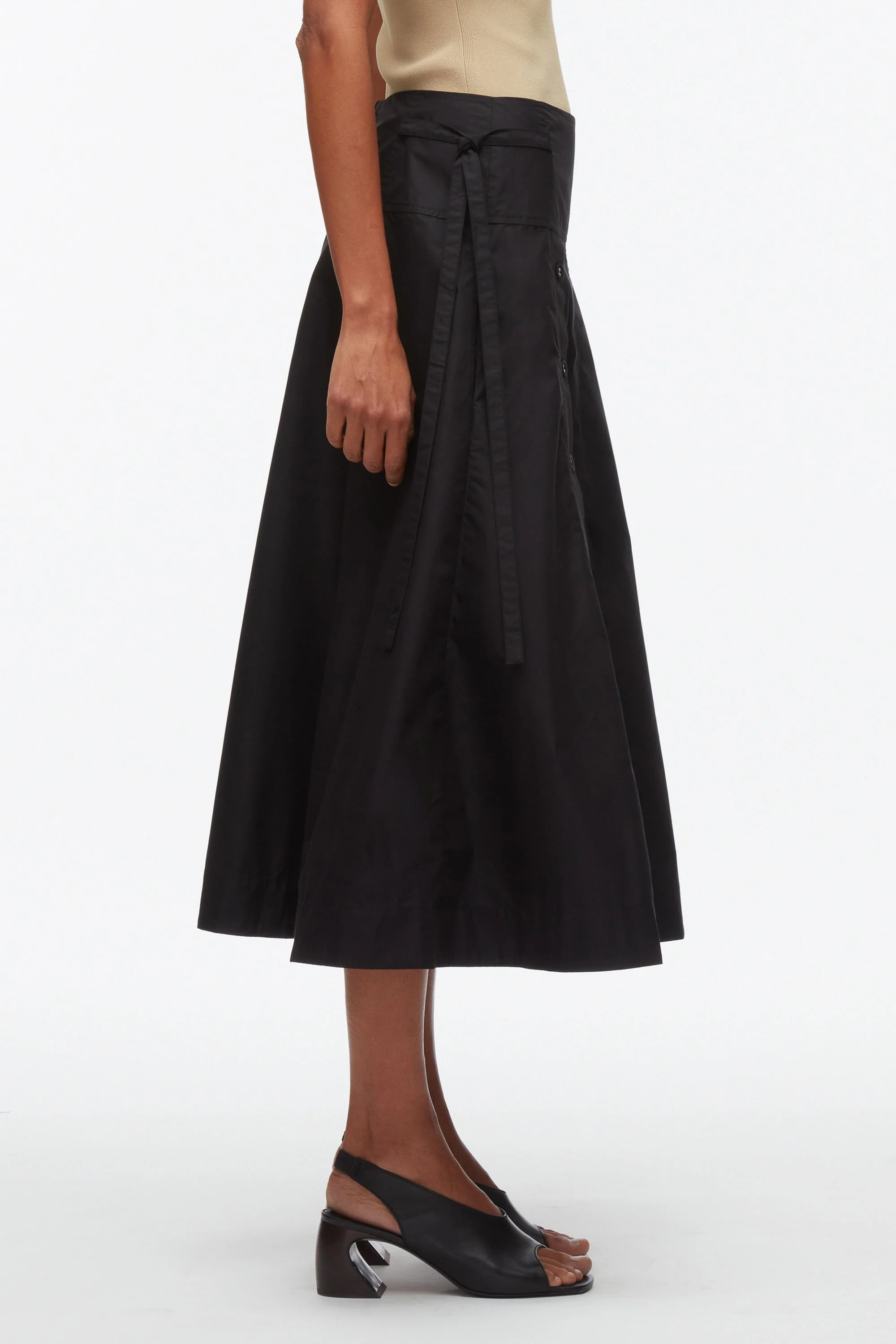 Button Front Tie Waist Midi Skirt - Image 3