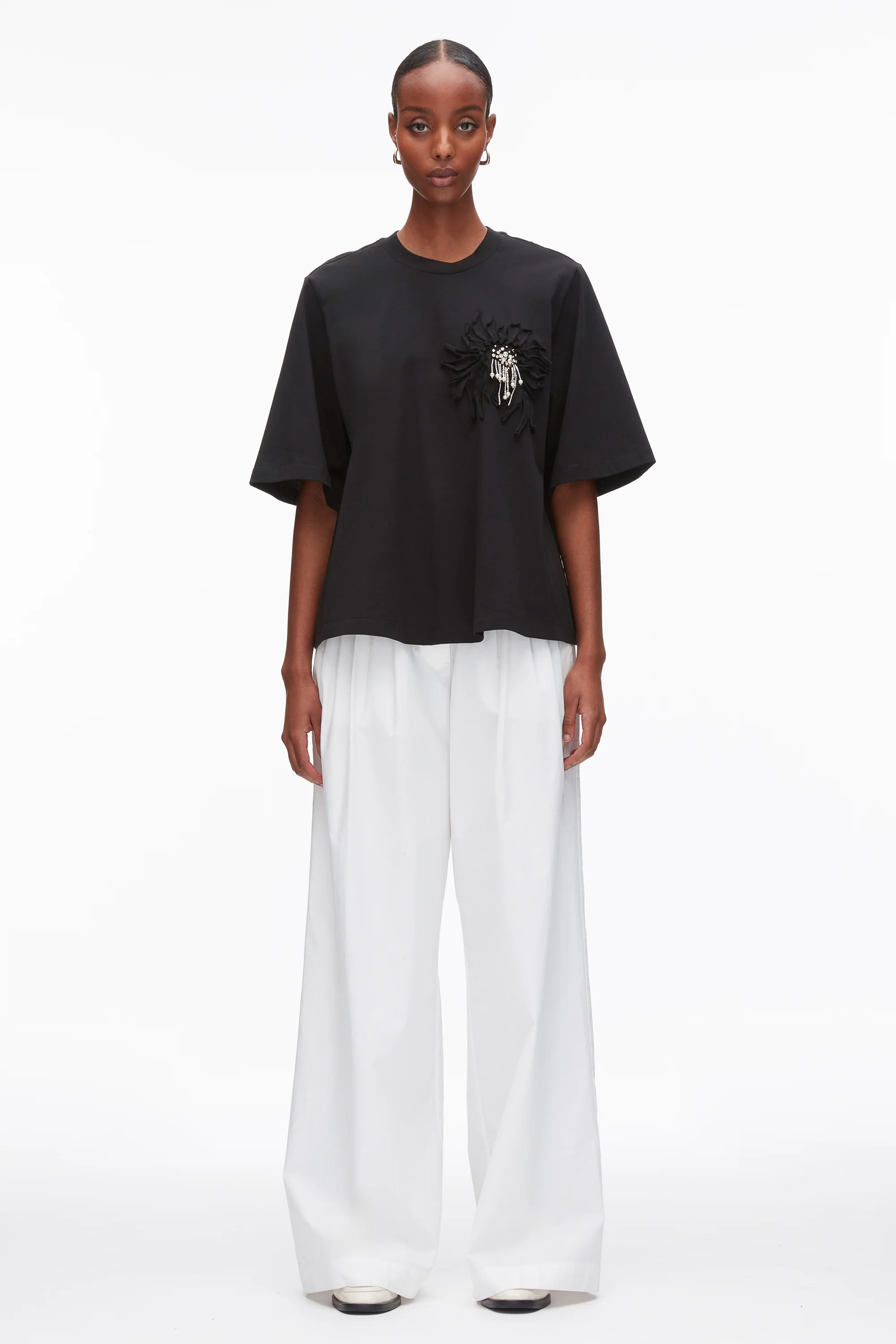 Trapeze T-Shirt with Floral Appliqué - Image 9