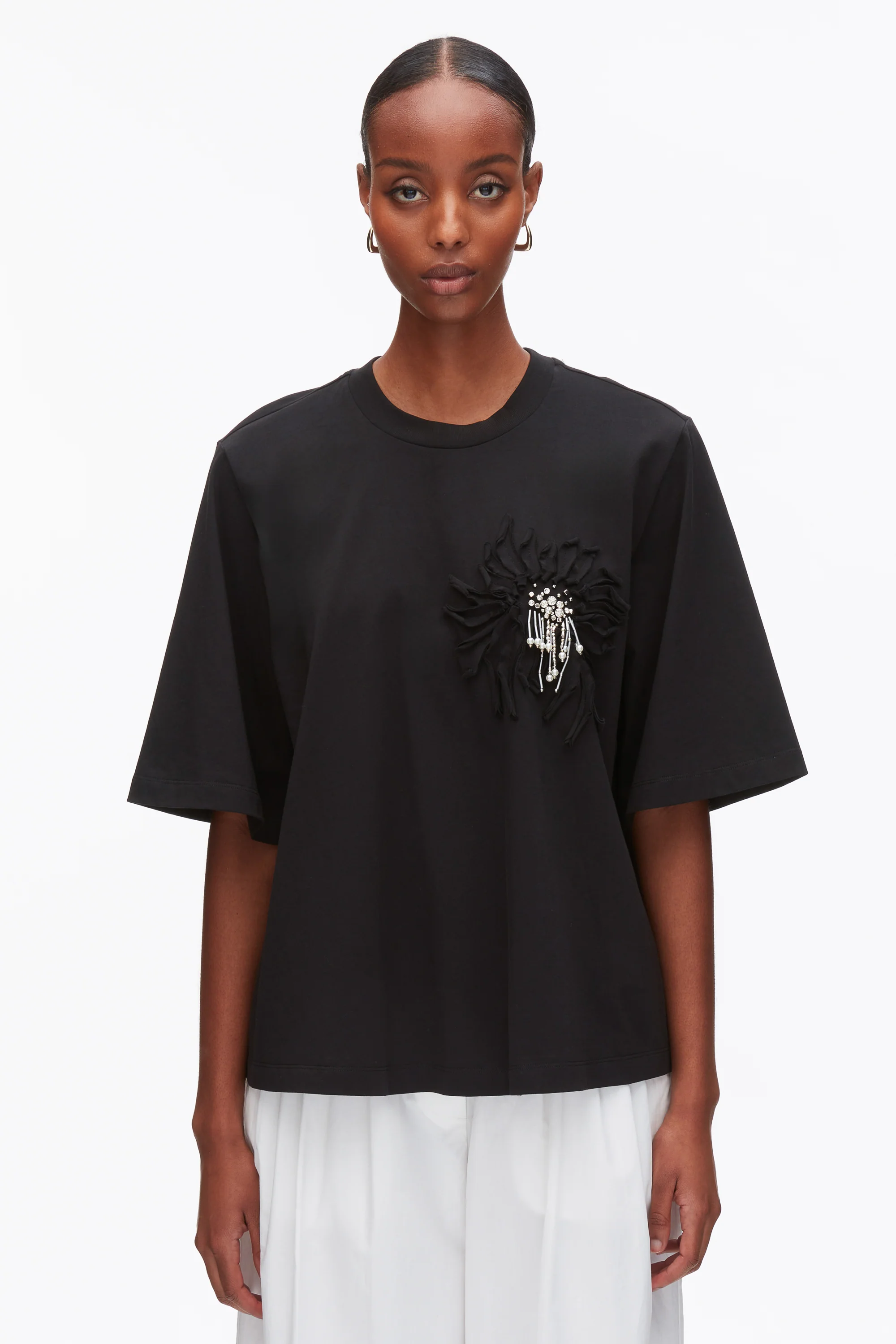 Trapeze T-Shirt with Floral Appliqué - Image 10