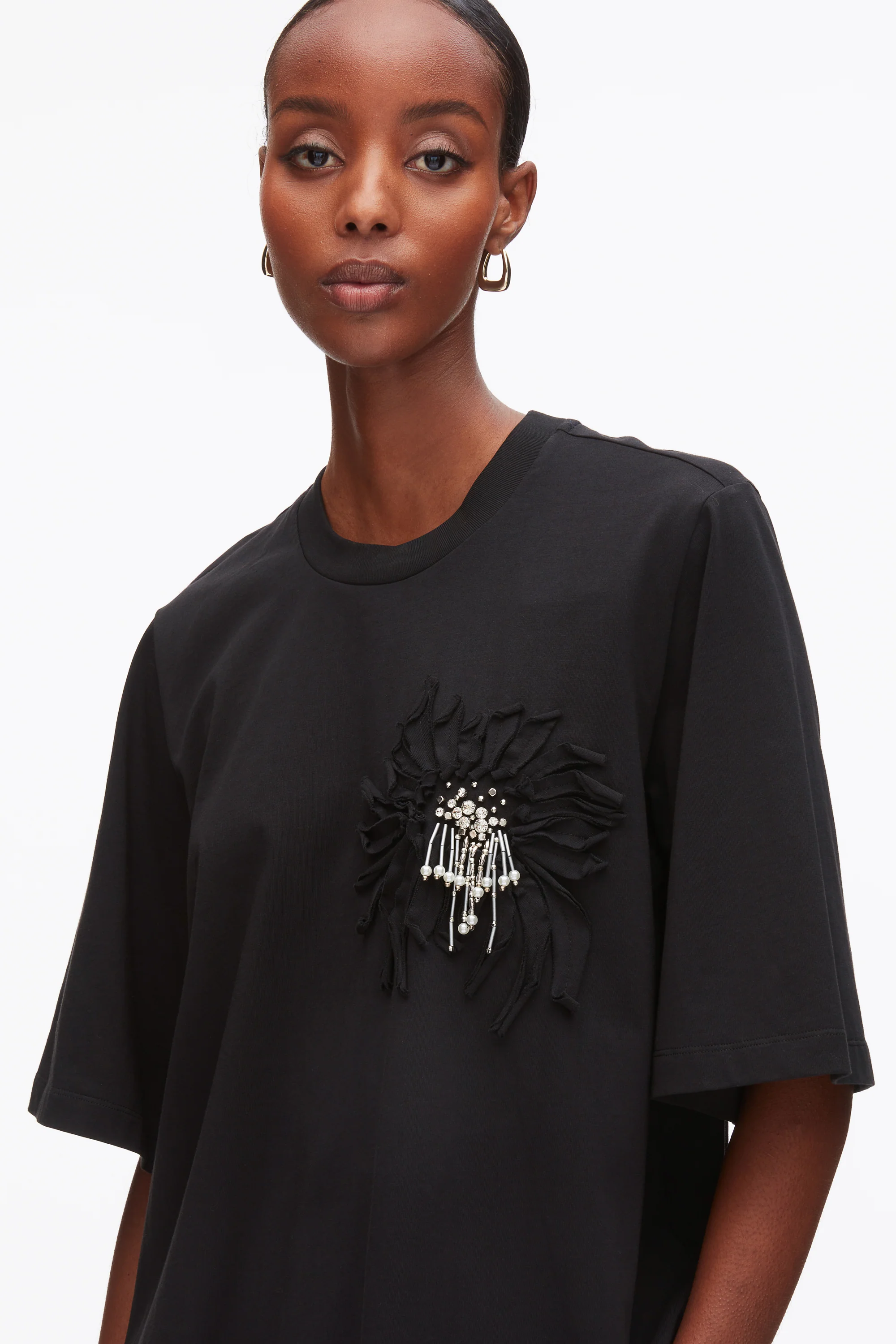 Trapeze T-Shirt with Floral Appliqué - Image 13