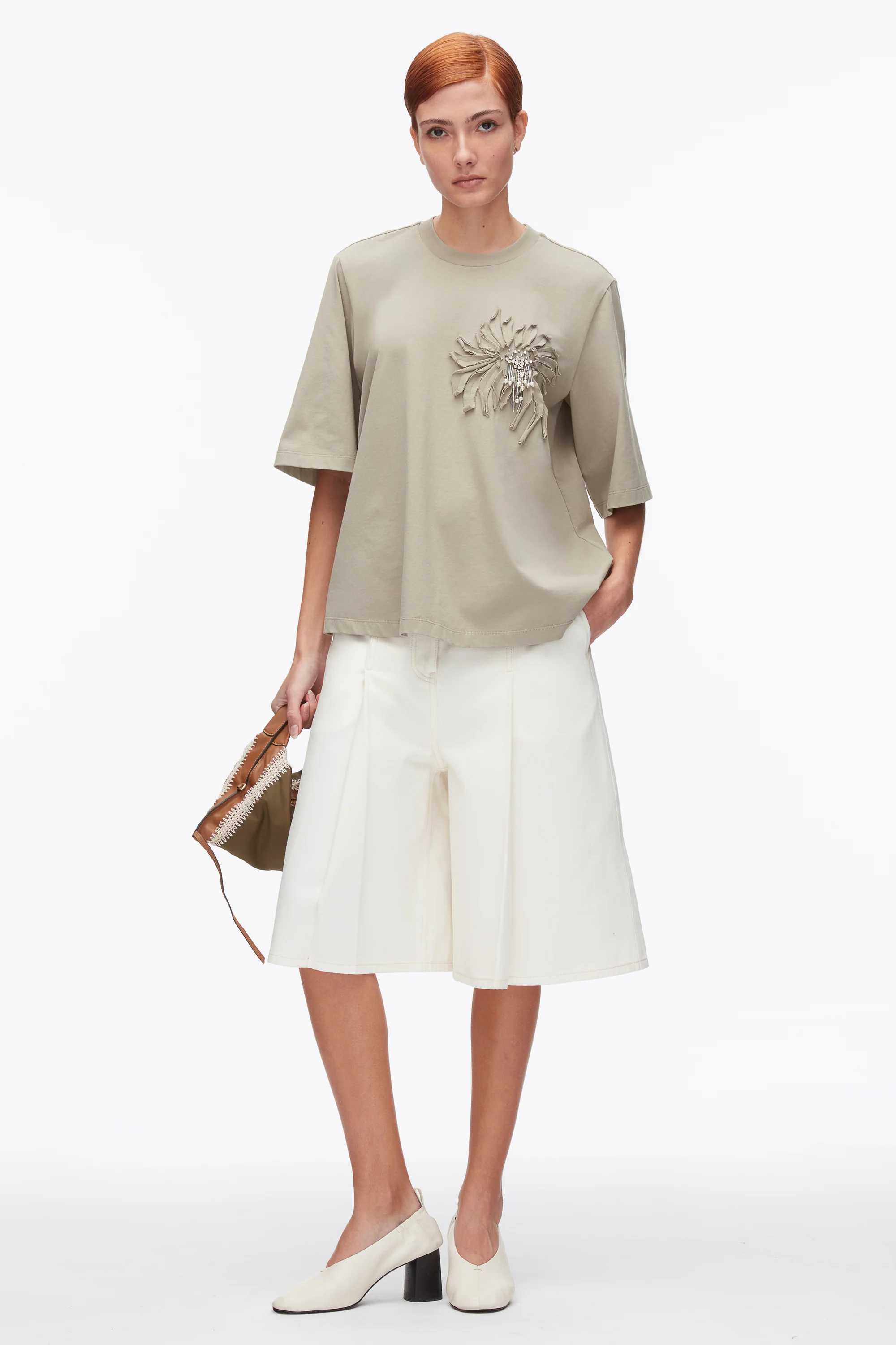 Trapeze T-Shirt with Floral Appliqué
