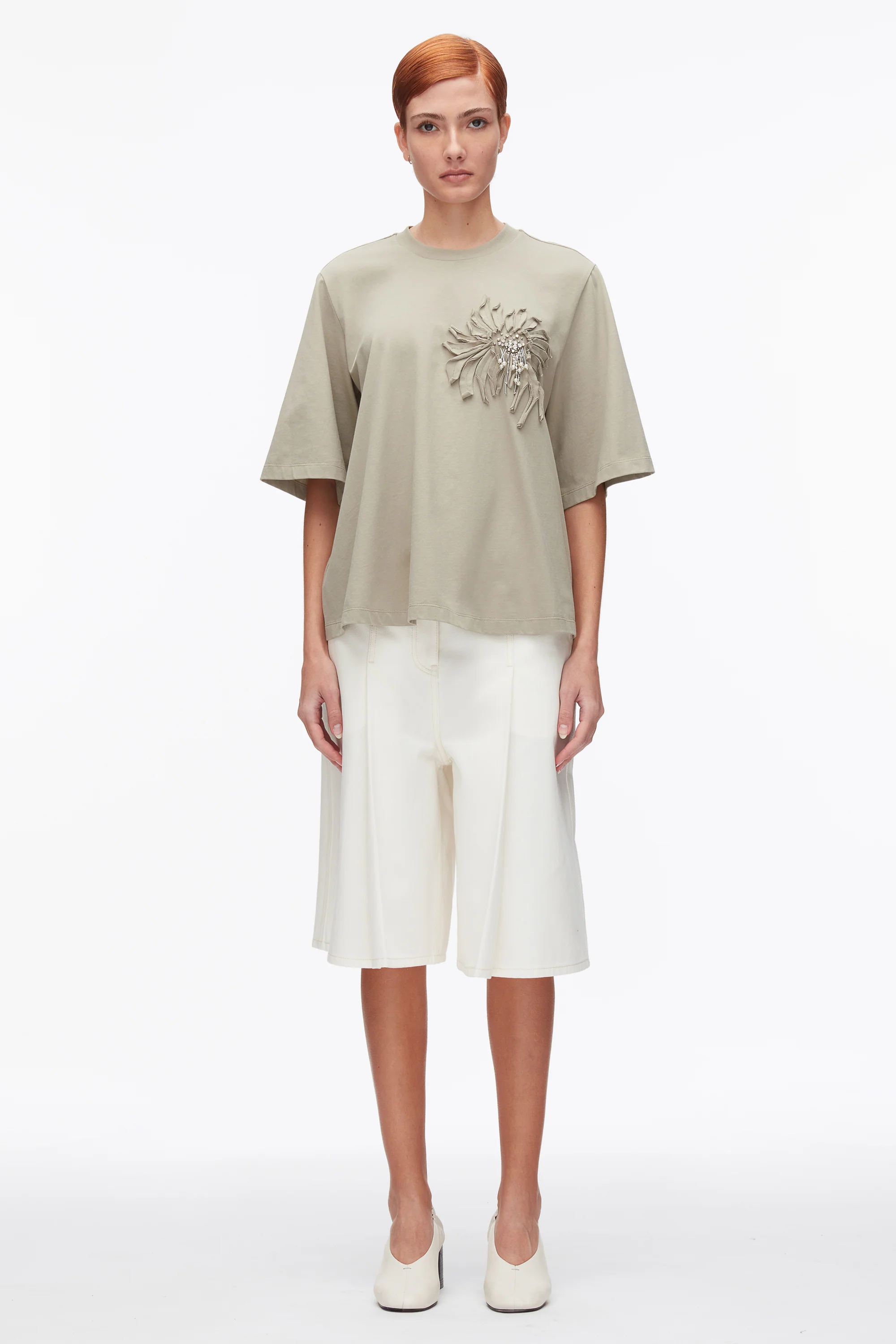 Trapeze T-Shirt with Floral Appliqué - Image 2