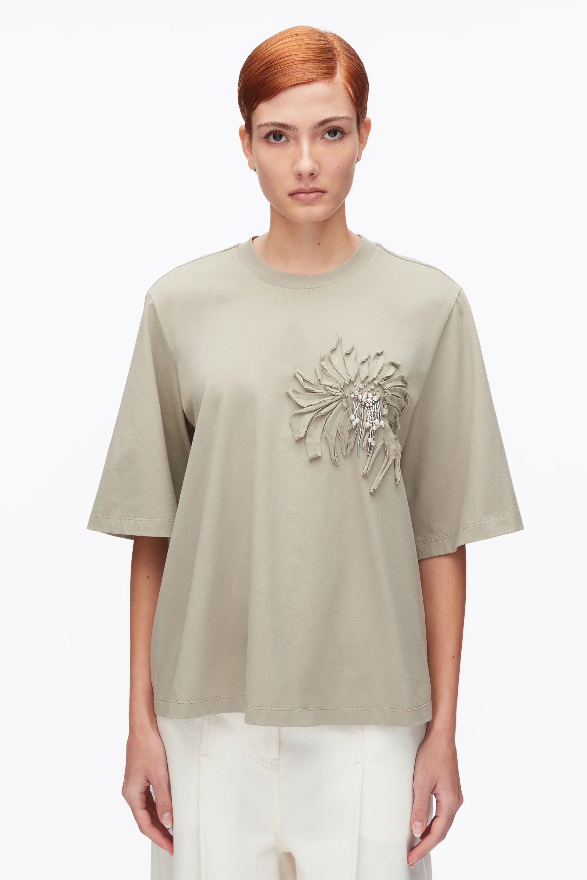 Trapeze T-Shirt with Floral Appliqué - Image 3