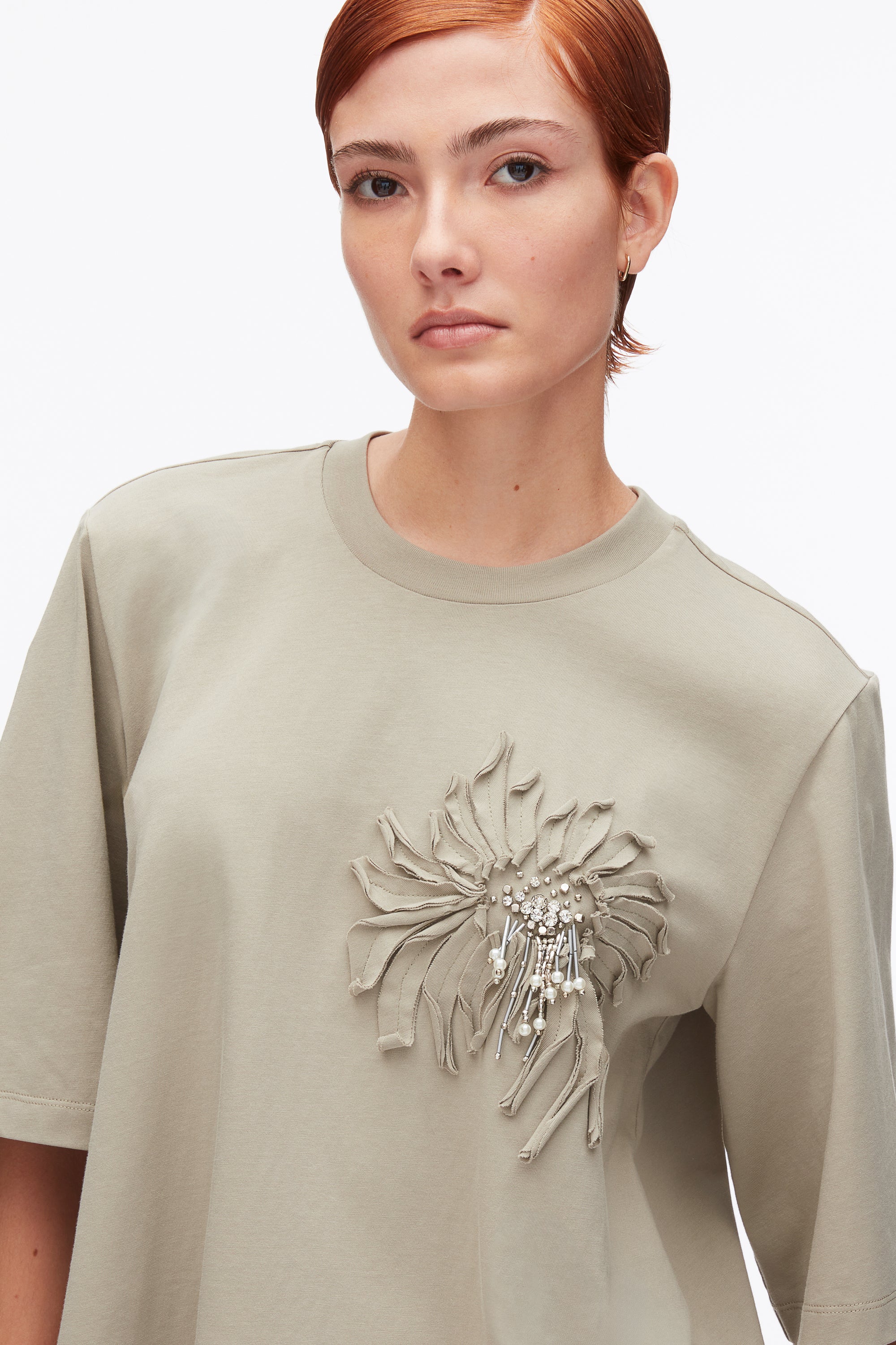 Trapeze T-Shirt with Floral Appliqué - Image 6