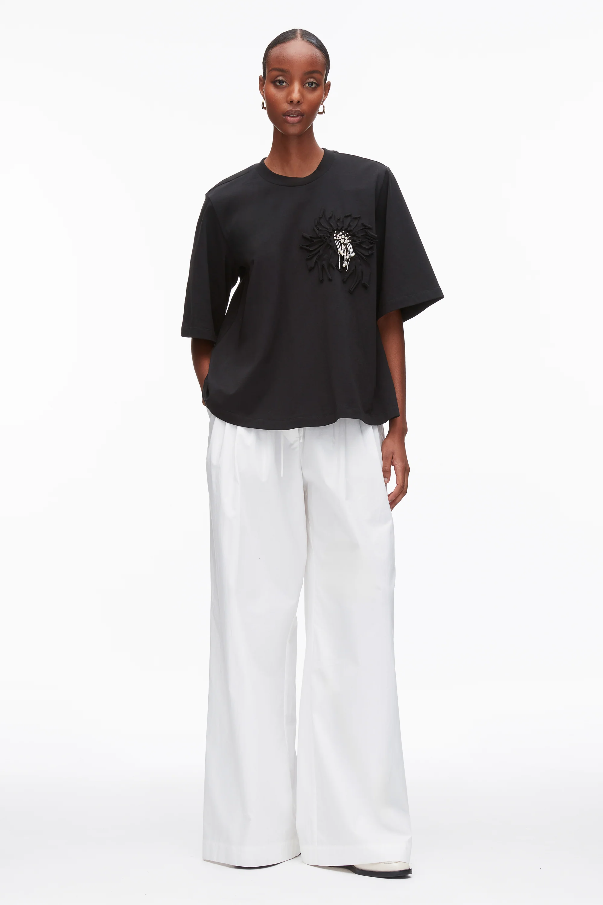 Trapeze T-Shirt with Floral Appliqué - Image 8