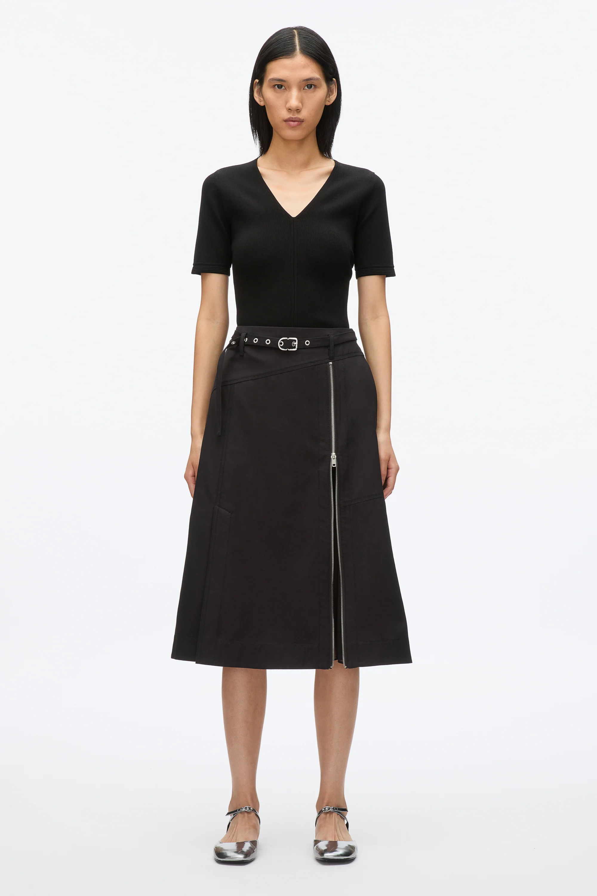 Utility Skirt with Zip Chiffon Godet