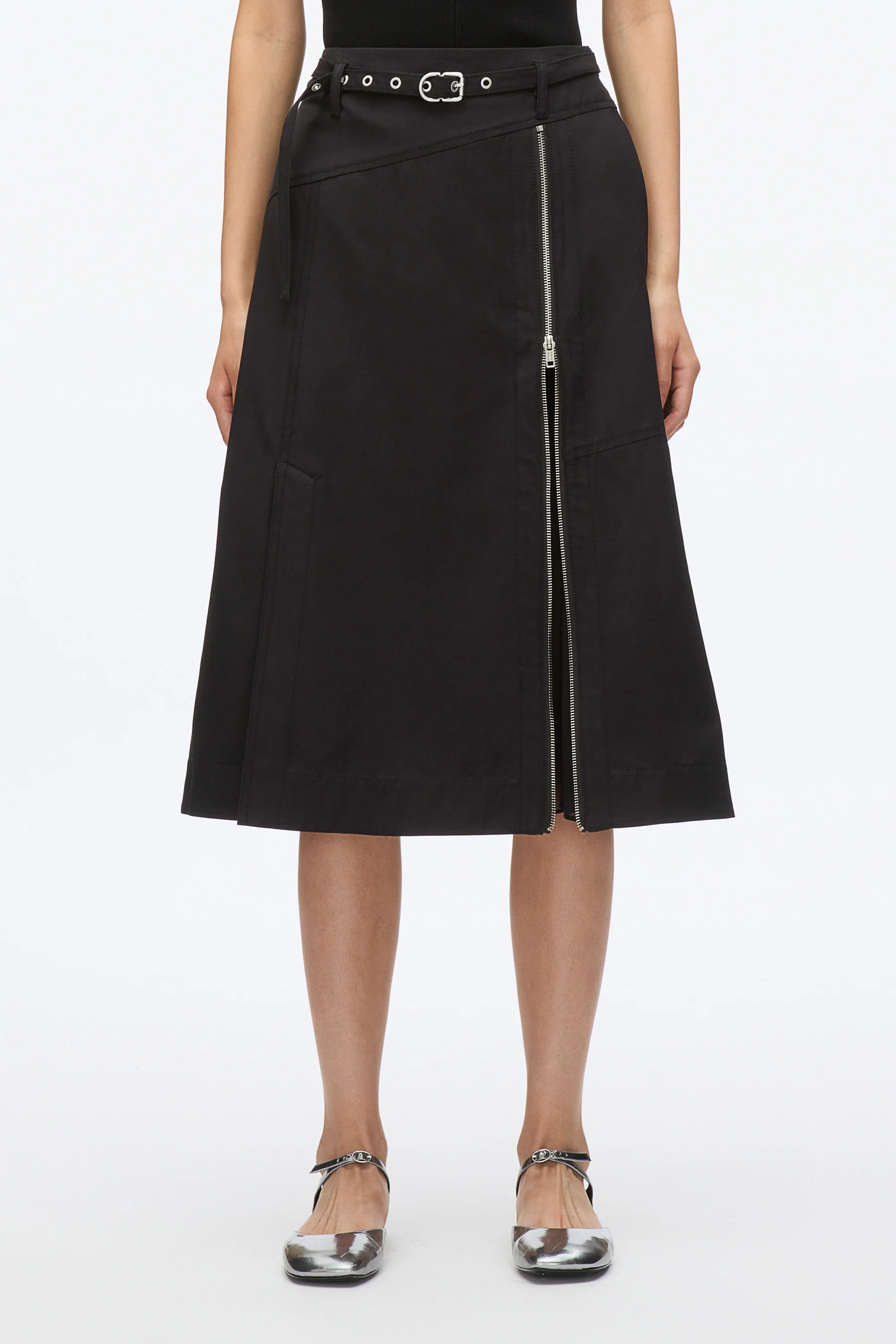 Utility Skirt with Zip Chiffon Godet - Image 2