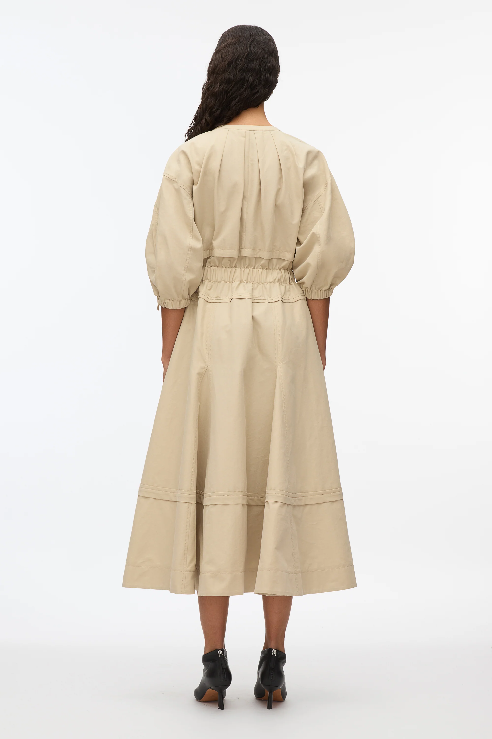 Cinched V-Neck Dress with Gathered Sleeves - Image 8