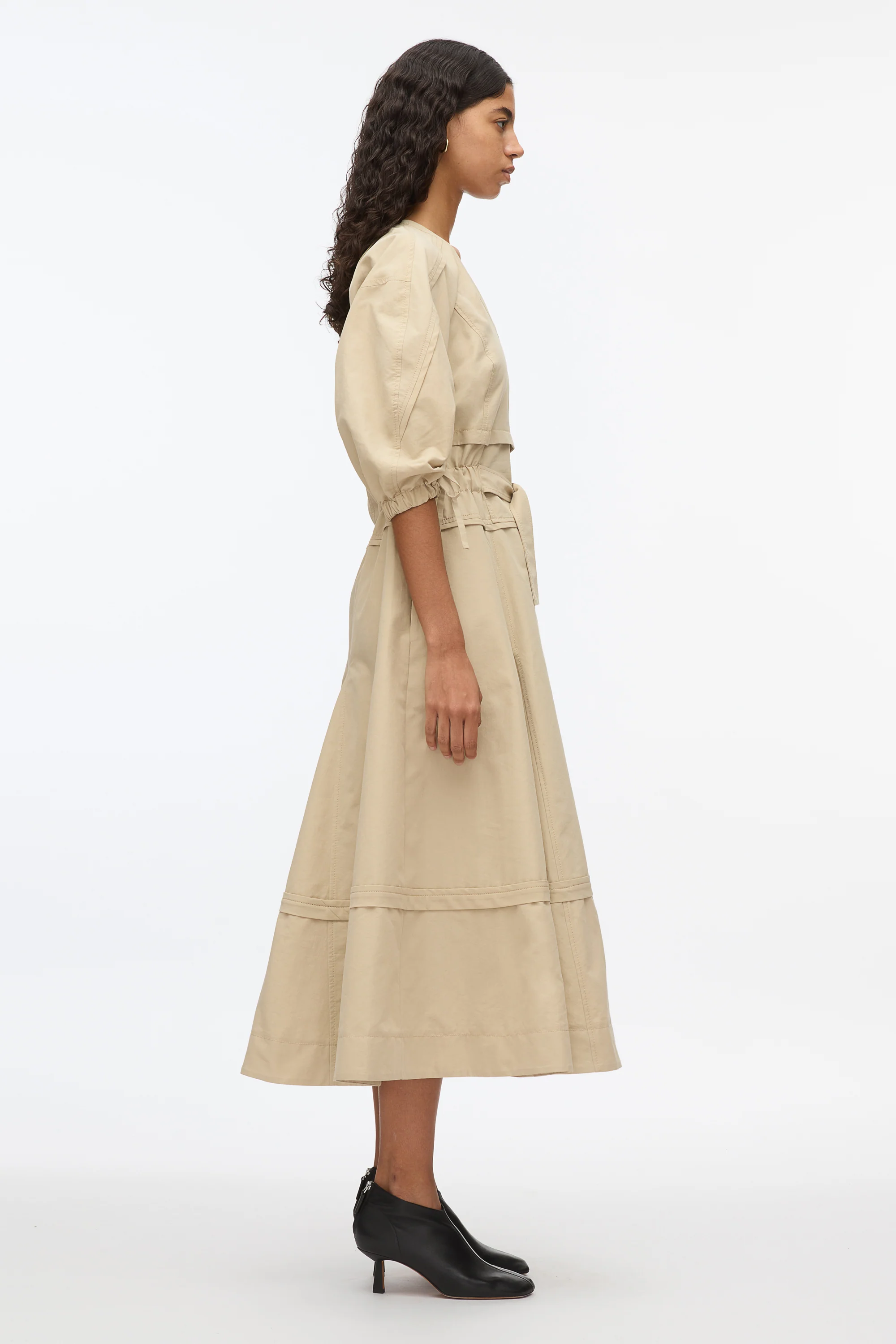 Cinched V-Neck Dress with Gathered Sleeves - Image 7