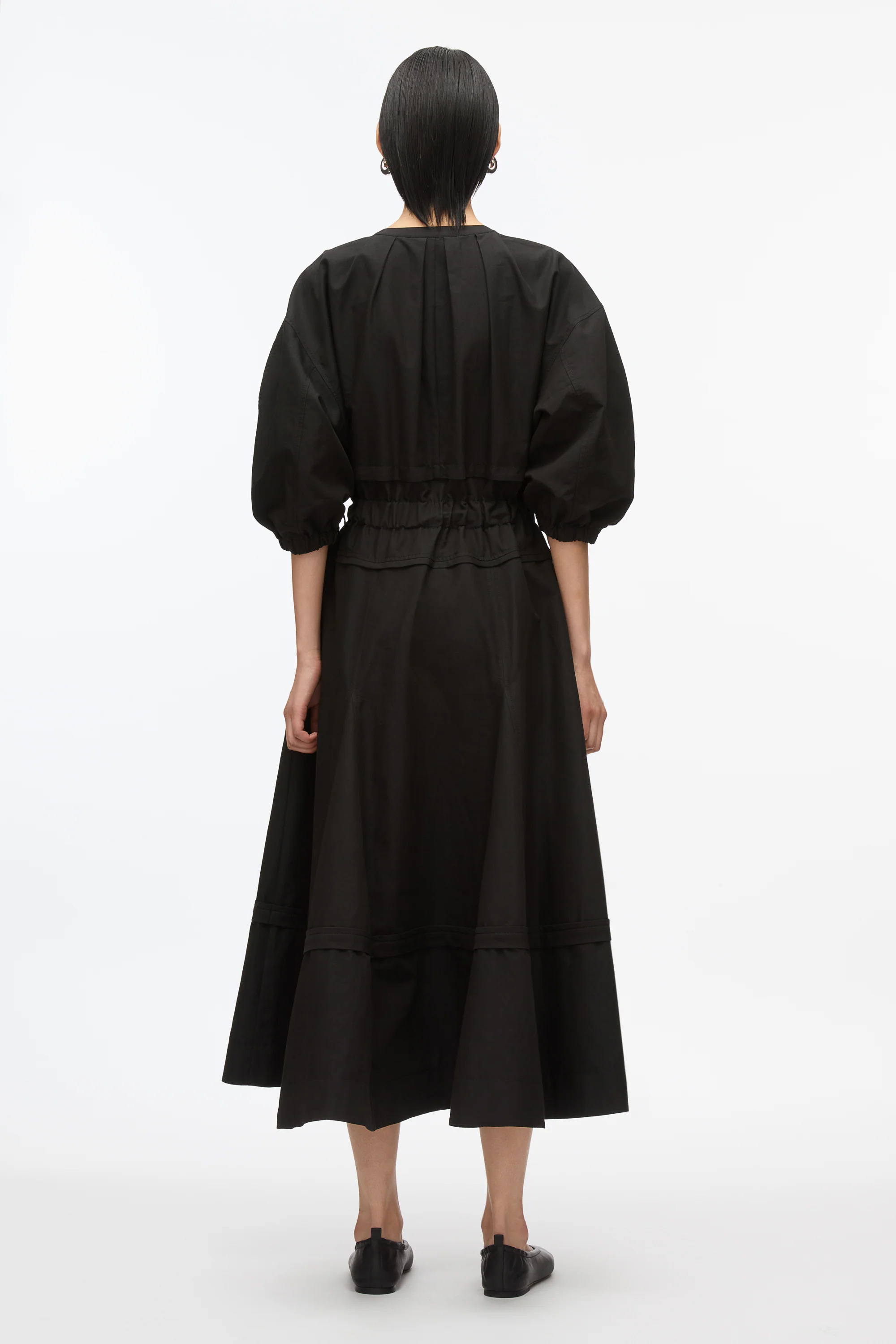 Cinched V-Neck Dress with Gathered Sleeves - Image 3