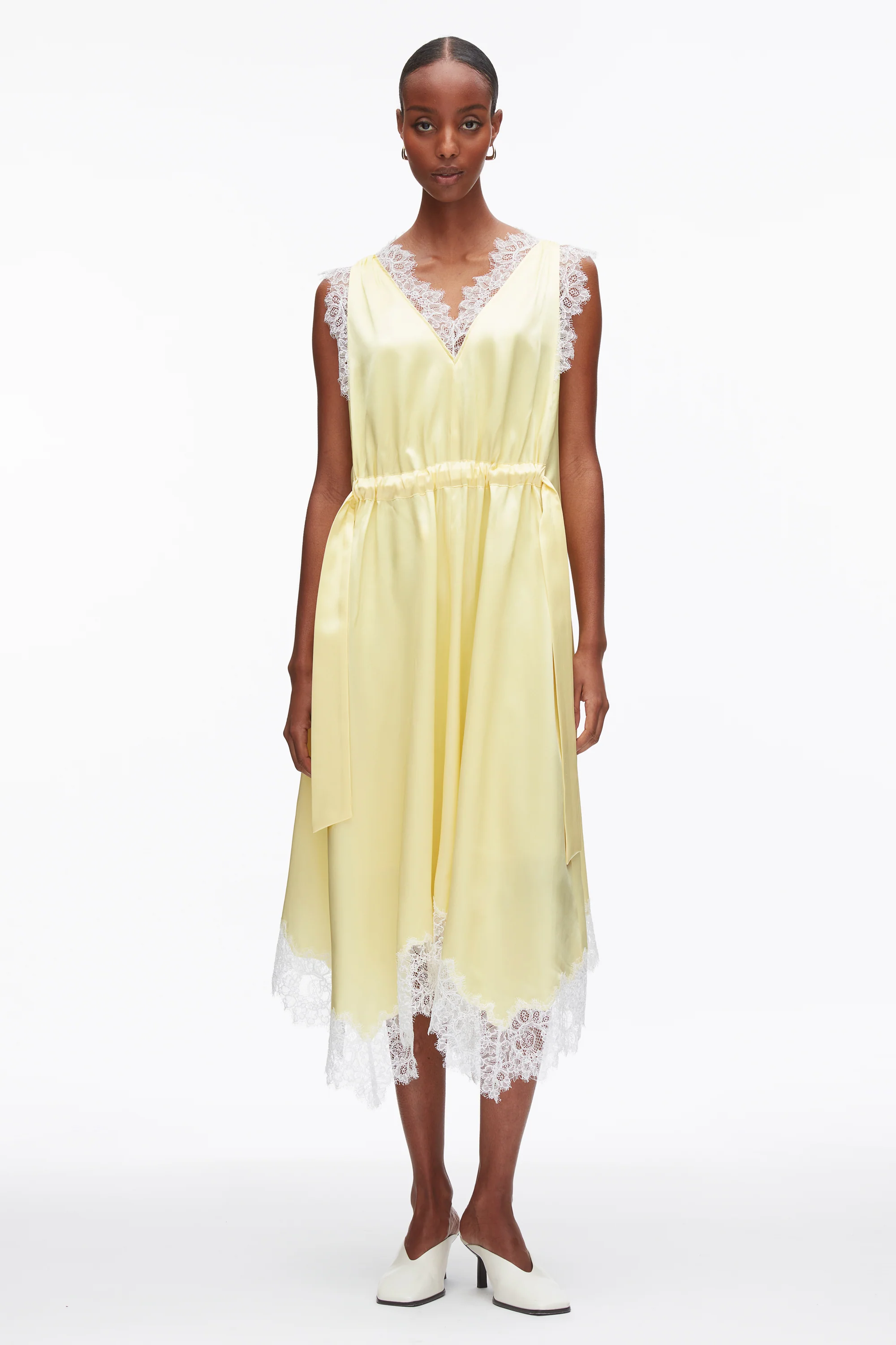 V-Neck Midi Dress with Lace Trim - Image 7