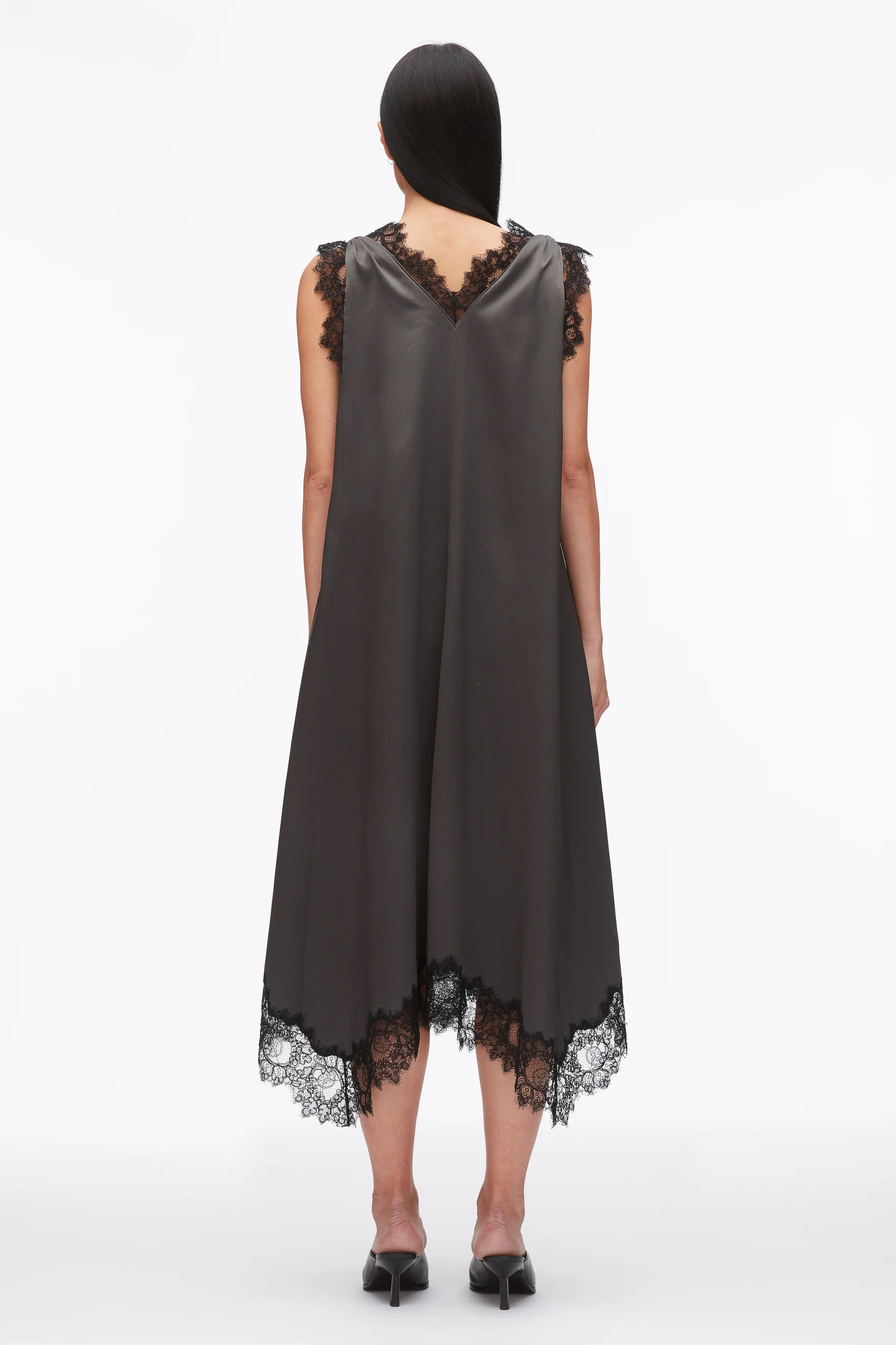 V-Neck Midi Dress with Lace Trim - Image 4