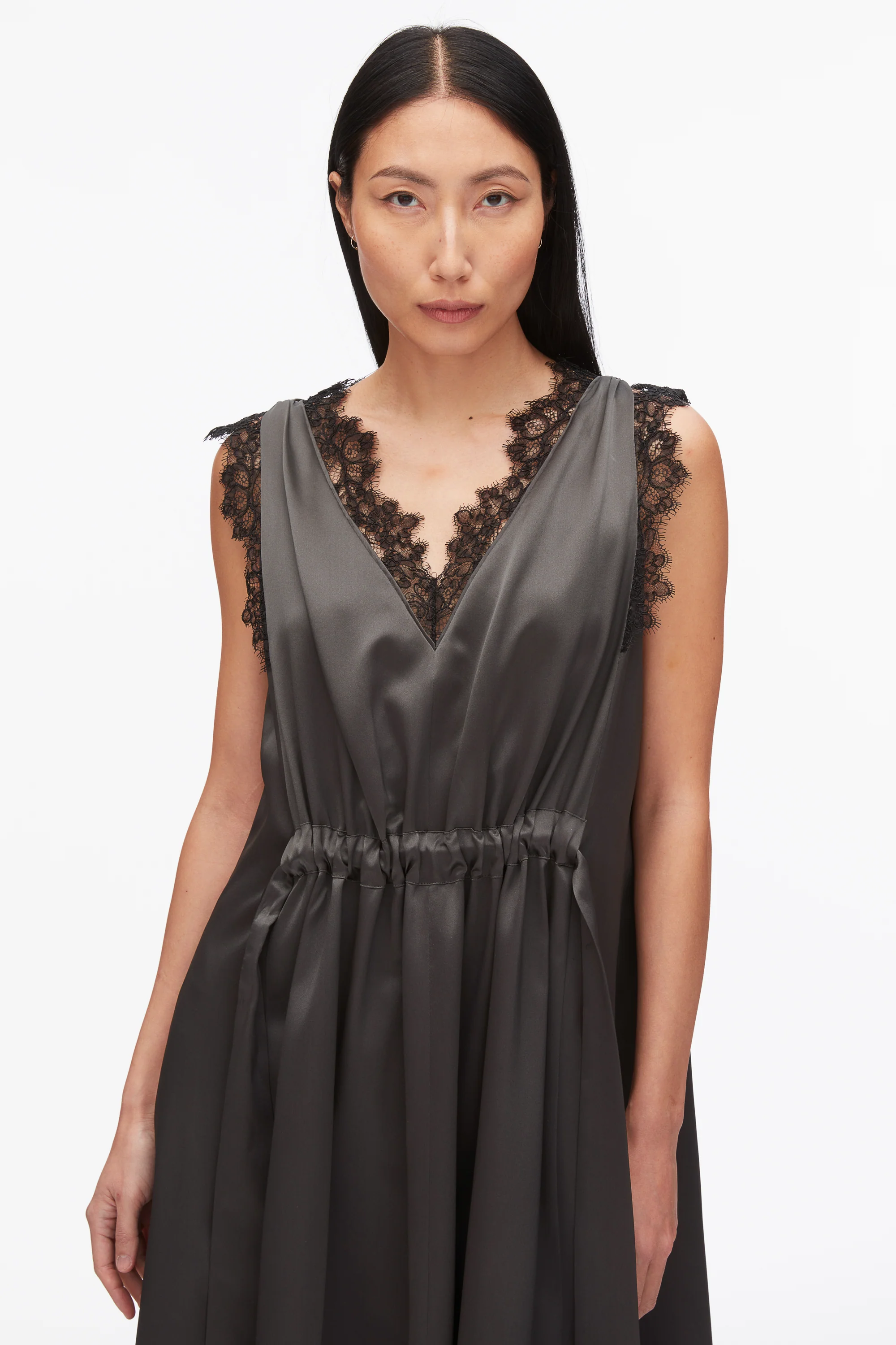 V-Neck Midi Dress with Lace Trim - Image 5