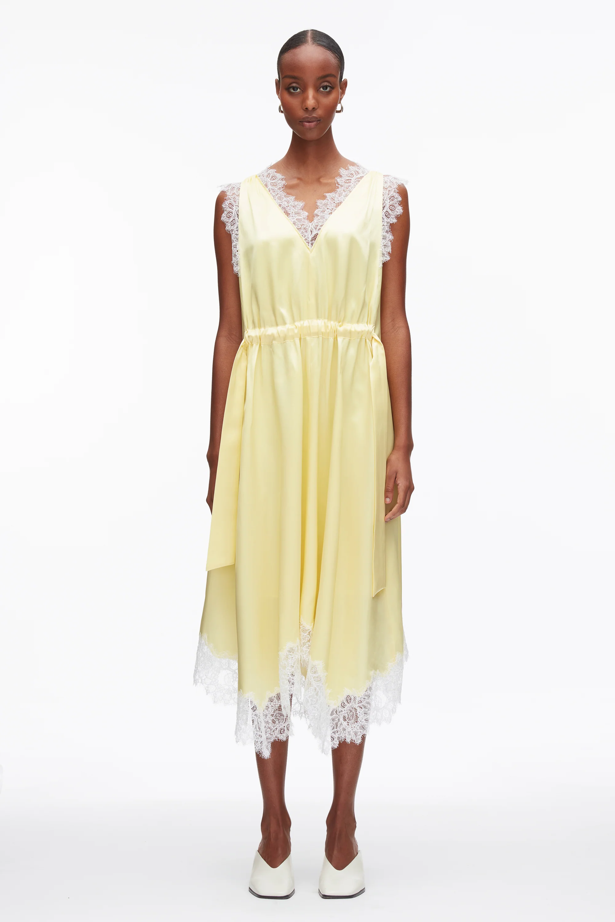 V-Neck Midi Dress with Lace Trim - Image 8