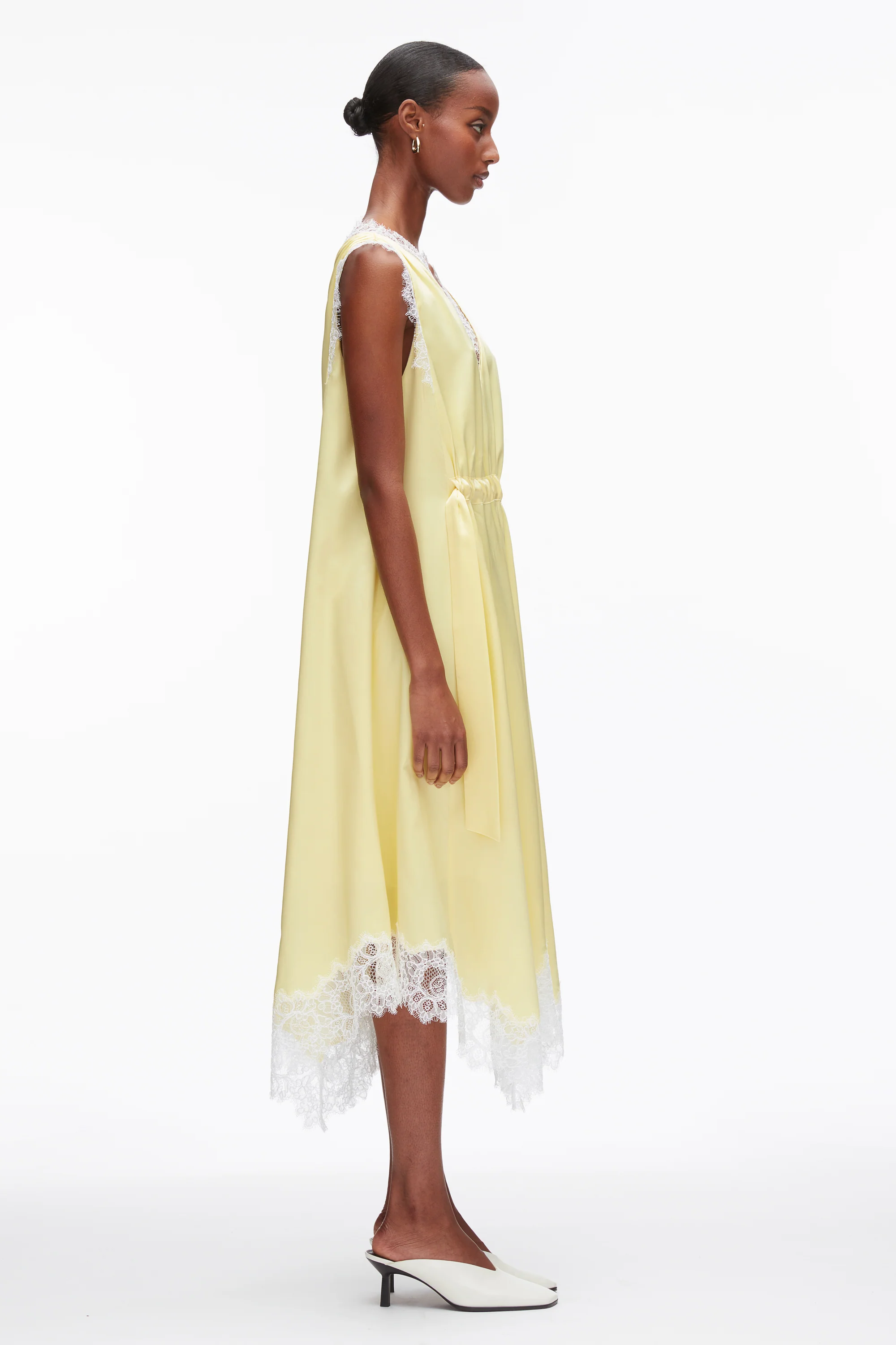 V-Neck Midi Dress with Lace Trim - Image 9