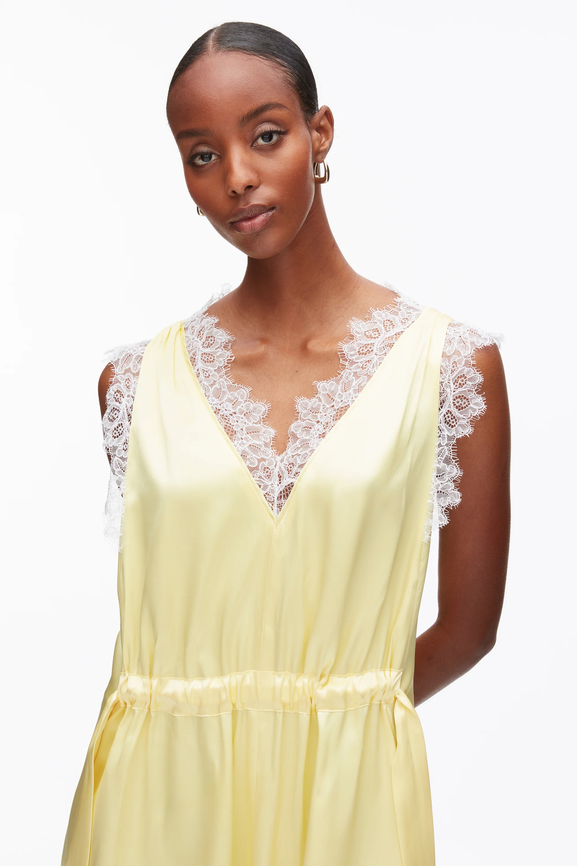 V-Neck Midi Dress with Lace Trim - Image 11