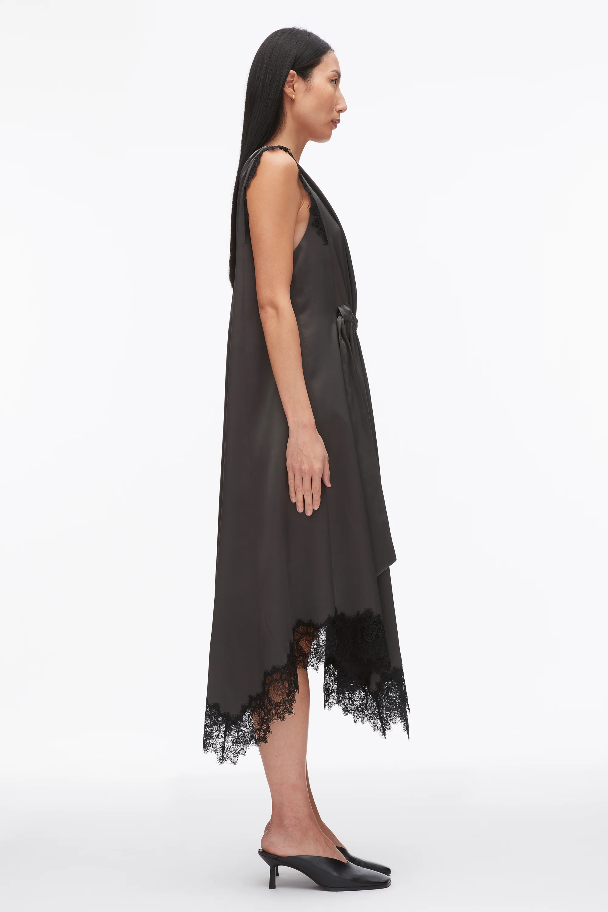 V-Neck Midi Dress with Lace Trim - Image 3