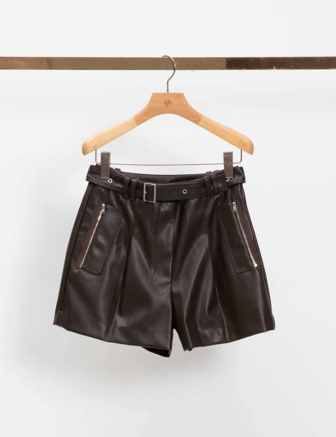 Vegan Leather Belted Waist Utility Shorts - Image 3