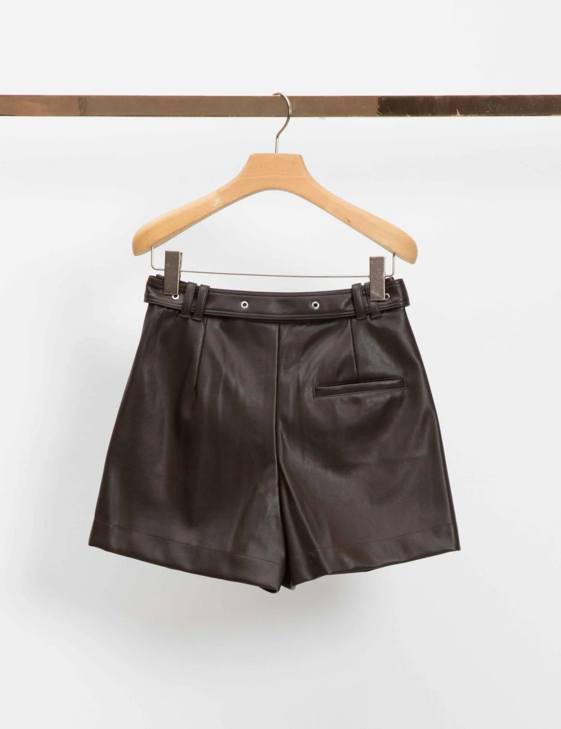 Vegan Leather Belted Waist Utility Shorts - Image 4
