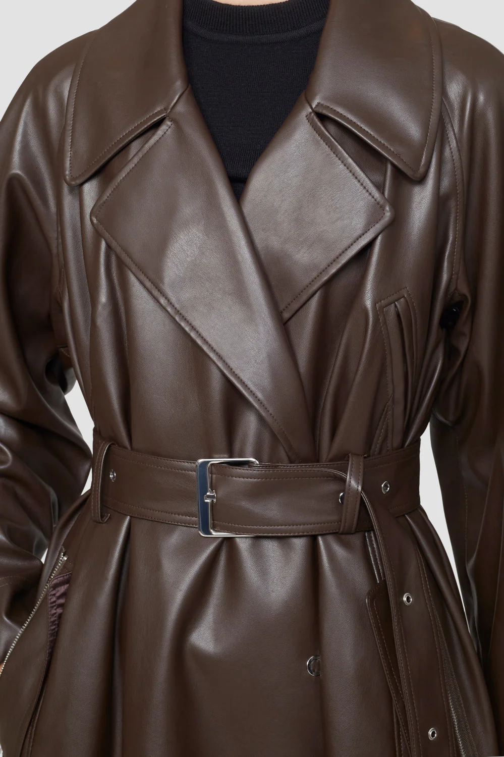 Vegan Leather Double Breasted Trench - Image 2
