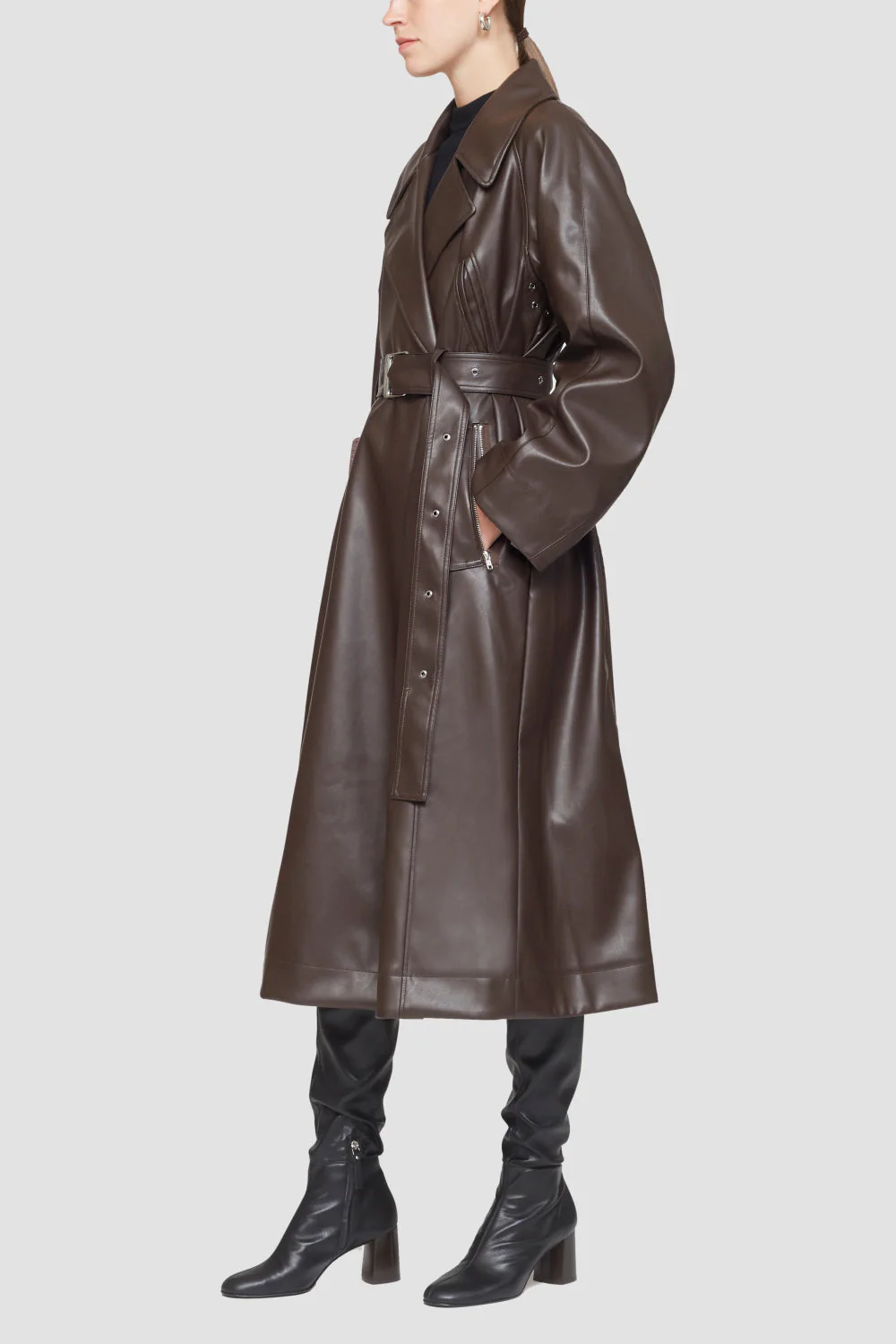 Vegan Leather Double Breasted Trench - Image 3