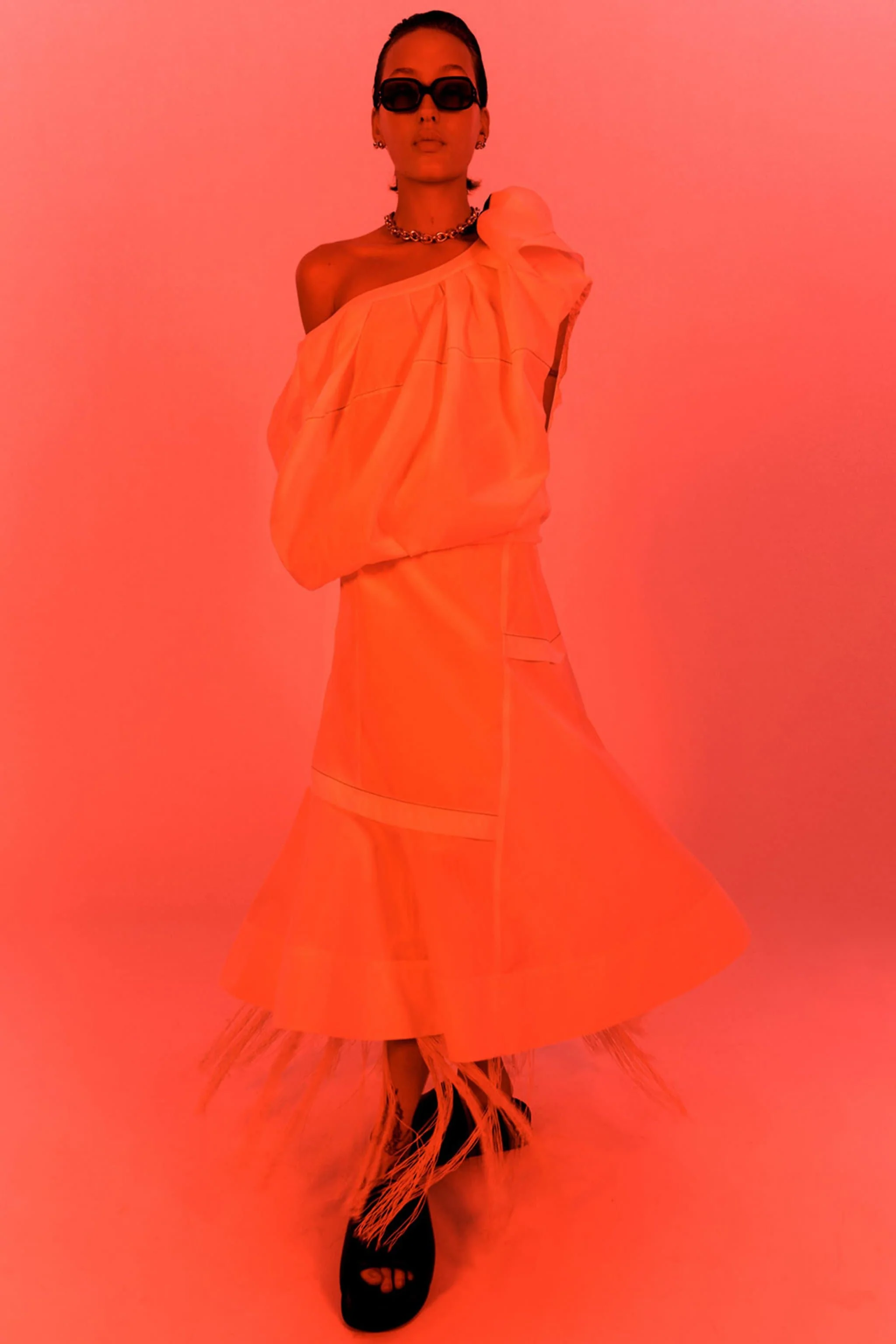 Voluminous Poplin Flower Midi Dress - Image 5