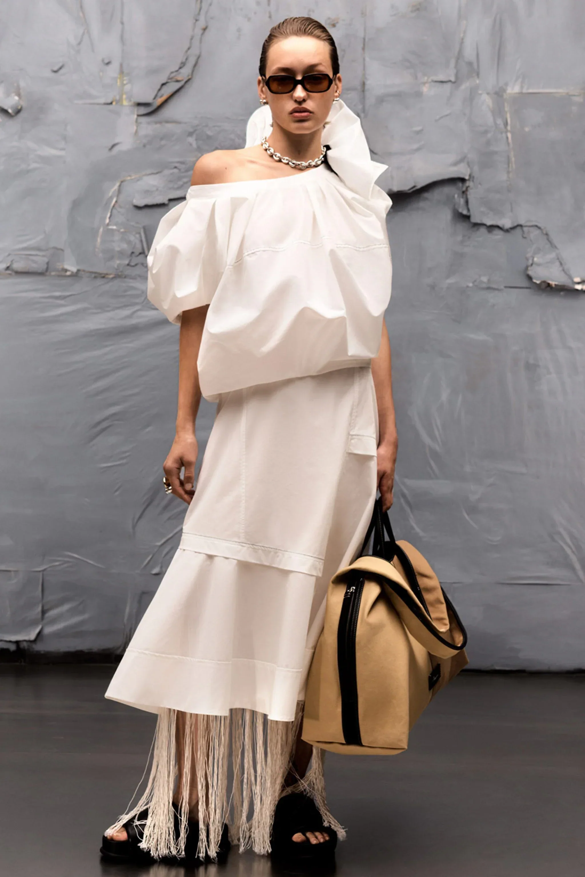 Voluminous Poplin Flower Midi Dress - Image 7