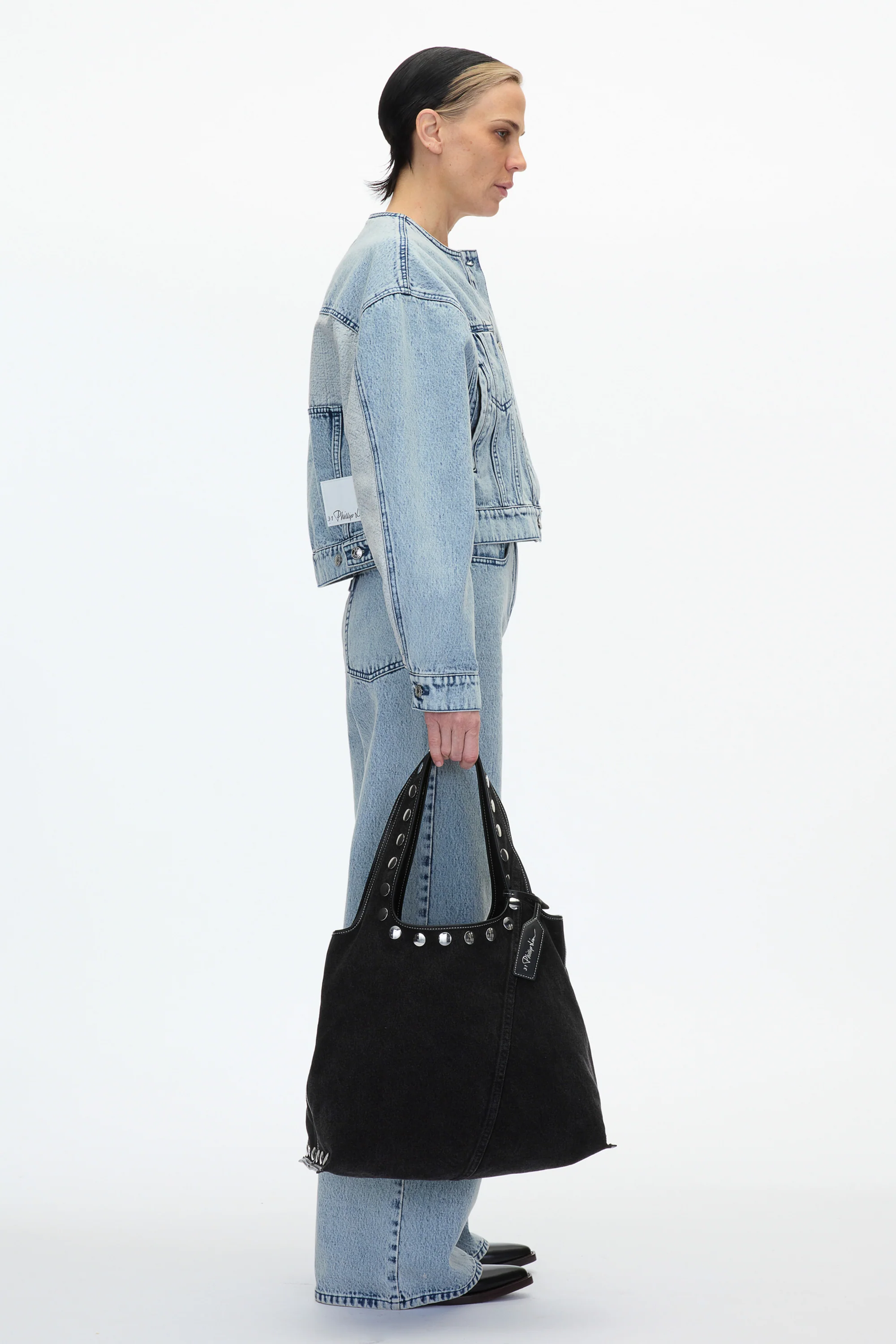 Denim Market Tote with Studs - Image 4