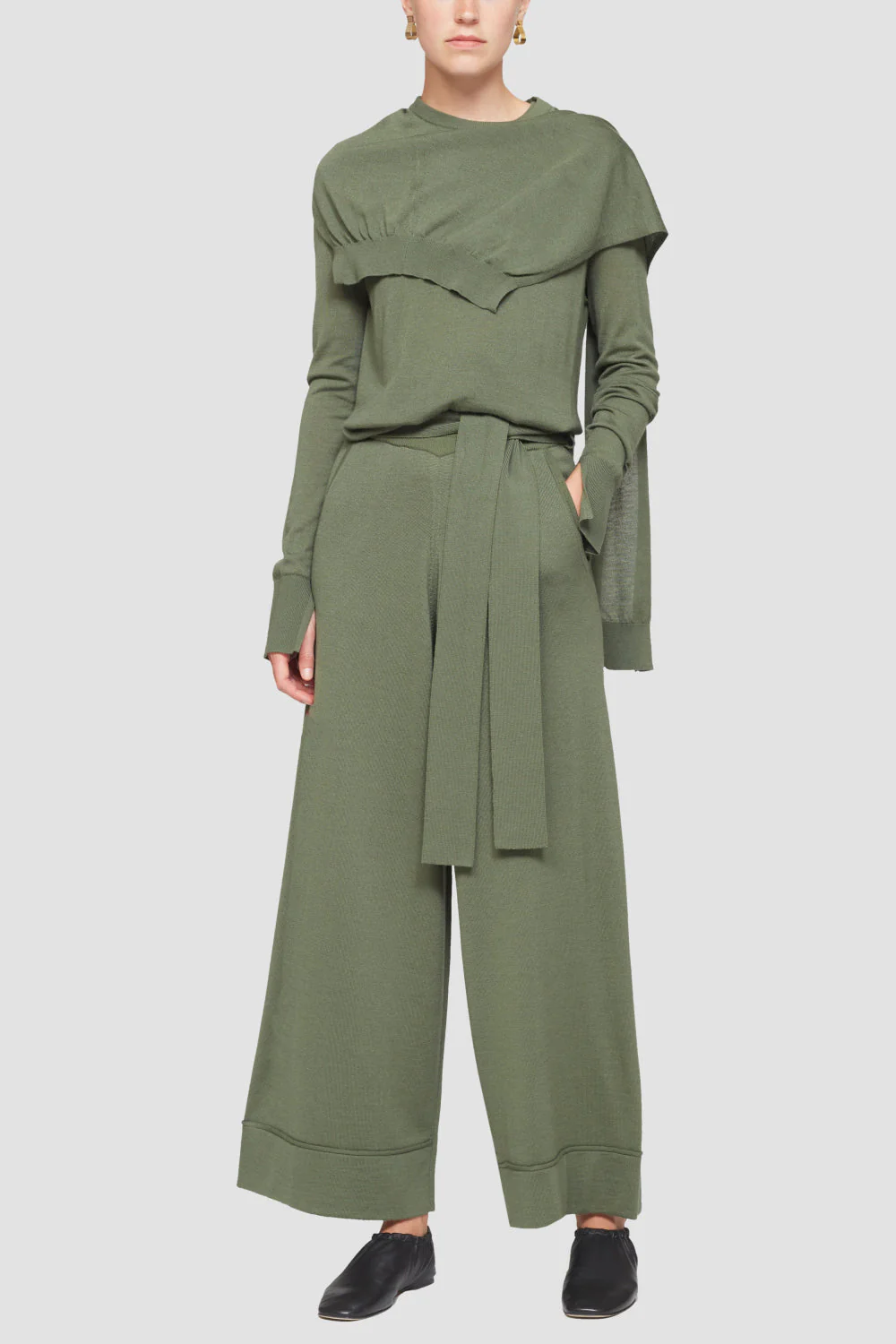 Wide-Leg Knit Waist-Tie Pull-On Pants