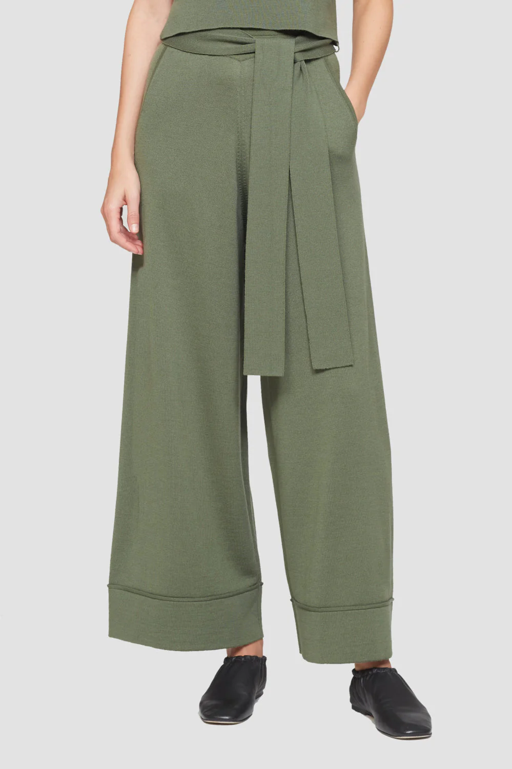 Wide-Leg Knit Waist-Tie Pull-On Pants - Image 2